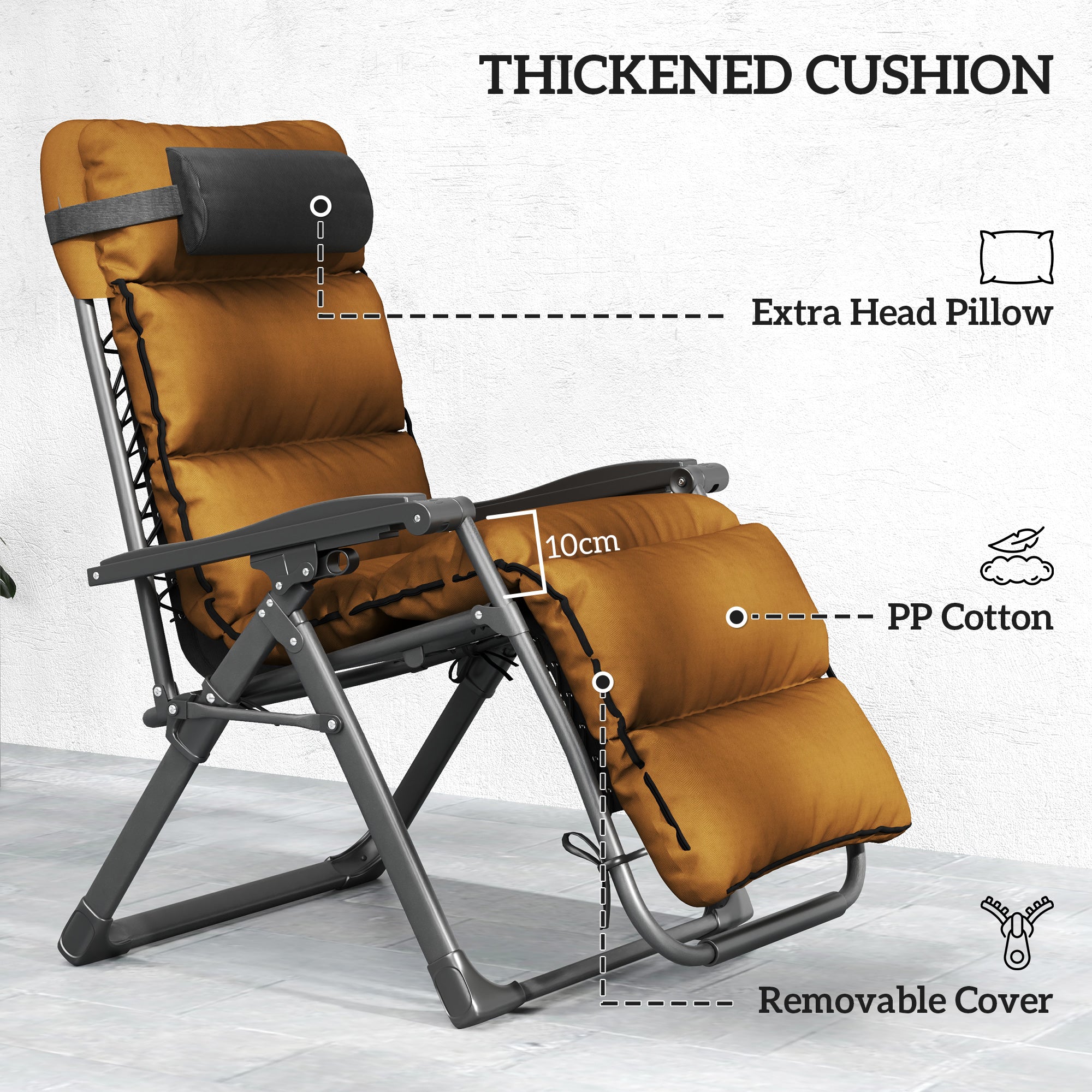 Outsunny Set of Two Reclining Sun Loungers, with Cushion - Brown - North Peak Garden Furniture