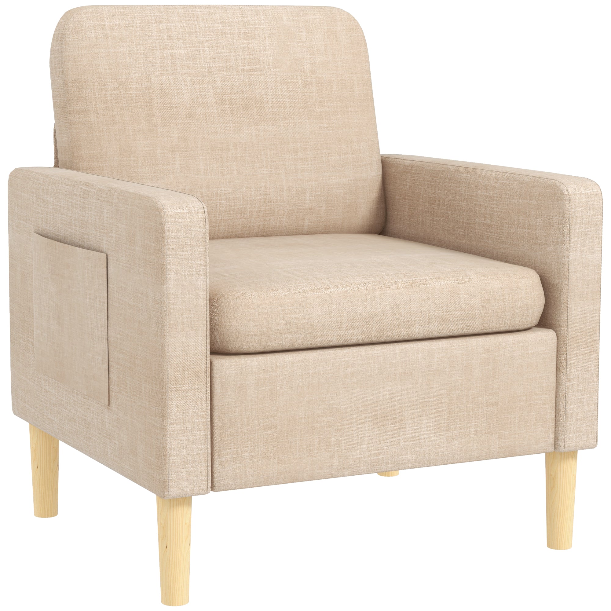 HOMCOM Modern Accent Chair, Comfy Fireside Chair, Upholstered Armchair for Living Room, Bedroom, Home Office, Beige - North Peak Garden Furniture