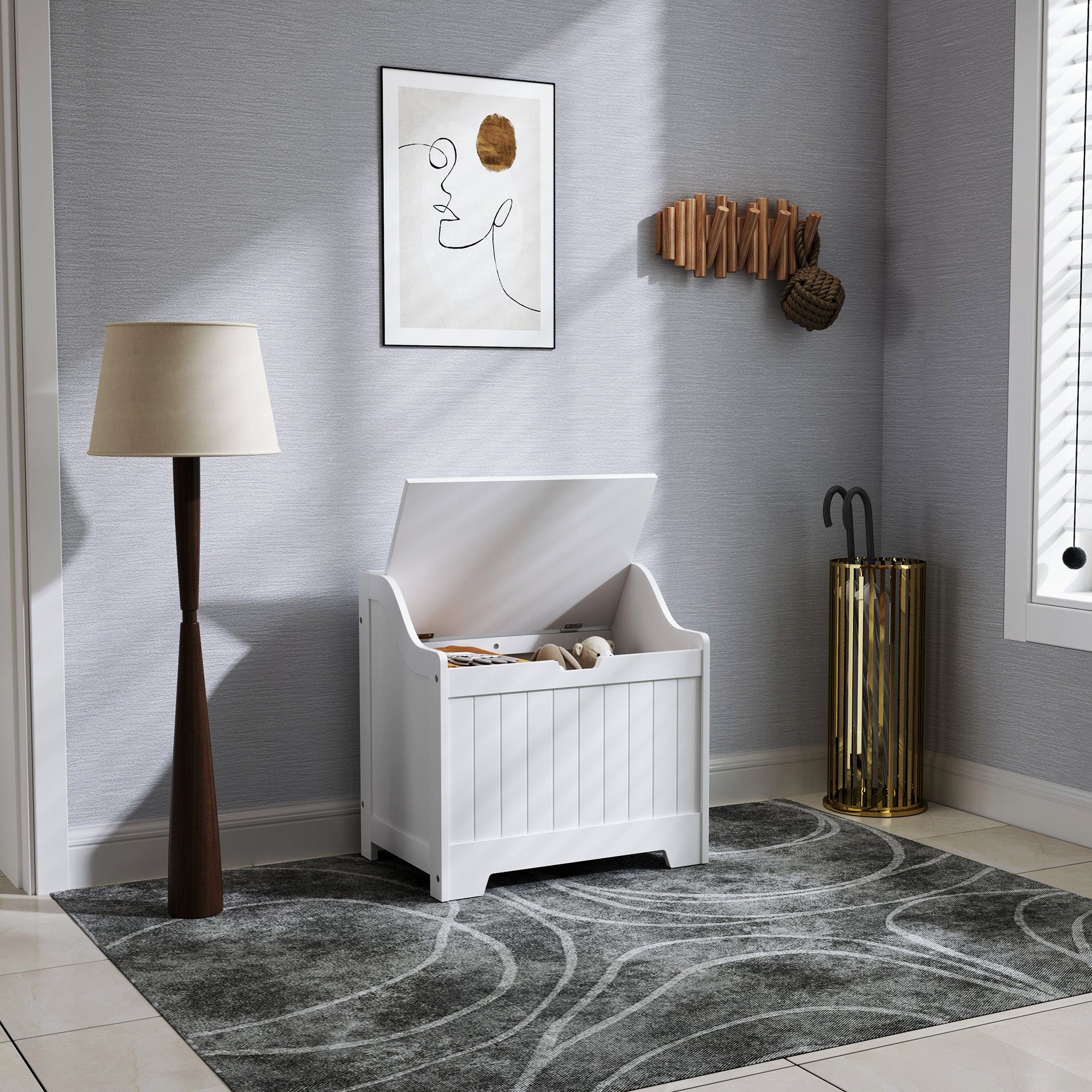HOMCOM 61L Home Storage Chest - White - North Peak Garden Furniture