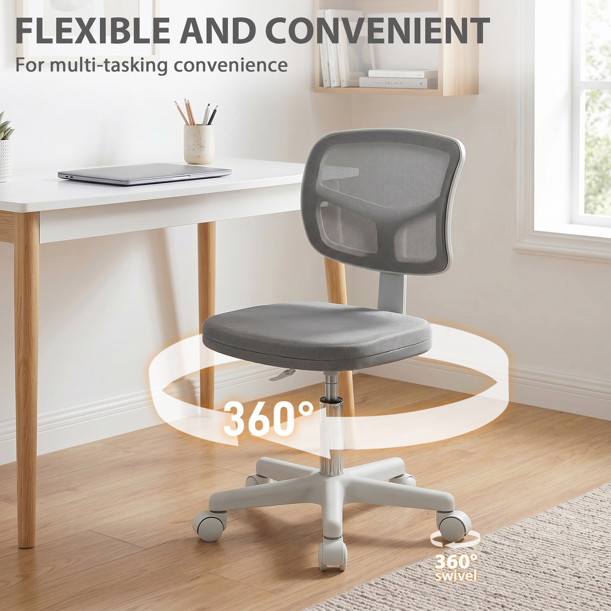 Vinsetto Small Office Chair without Arms, Ergonomic Swivel Mesh Desk Chair with Curved Back, Dark Grey