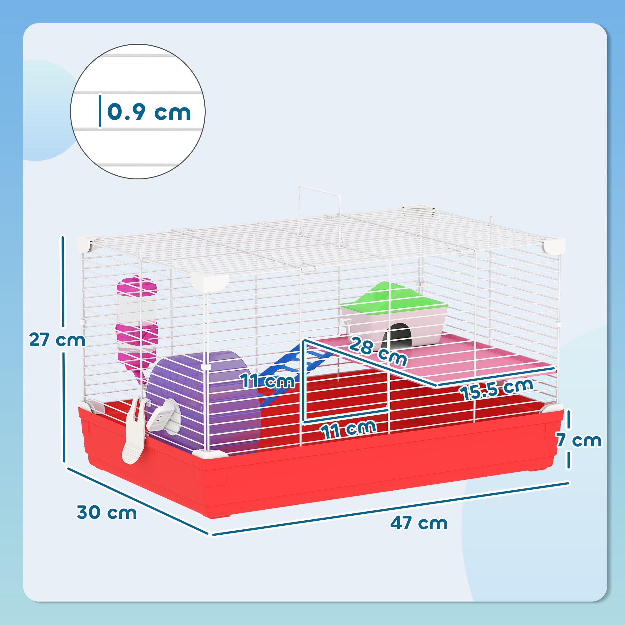 PawHut Portable 2 Storey Hamster Cage Small Pet Animal Cage Double Layers w/ Exercise Wheel Water Bottle Dishes
