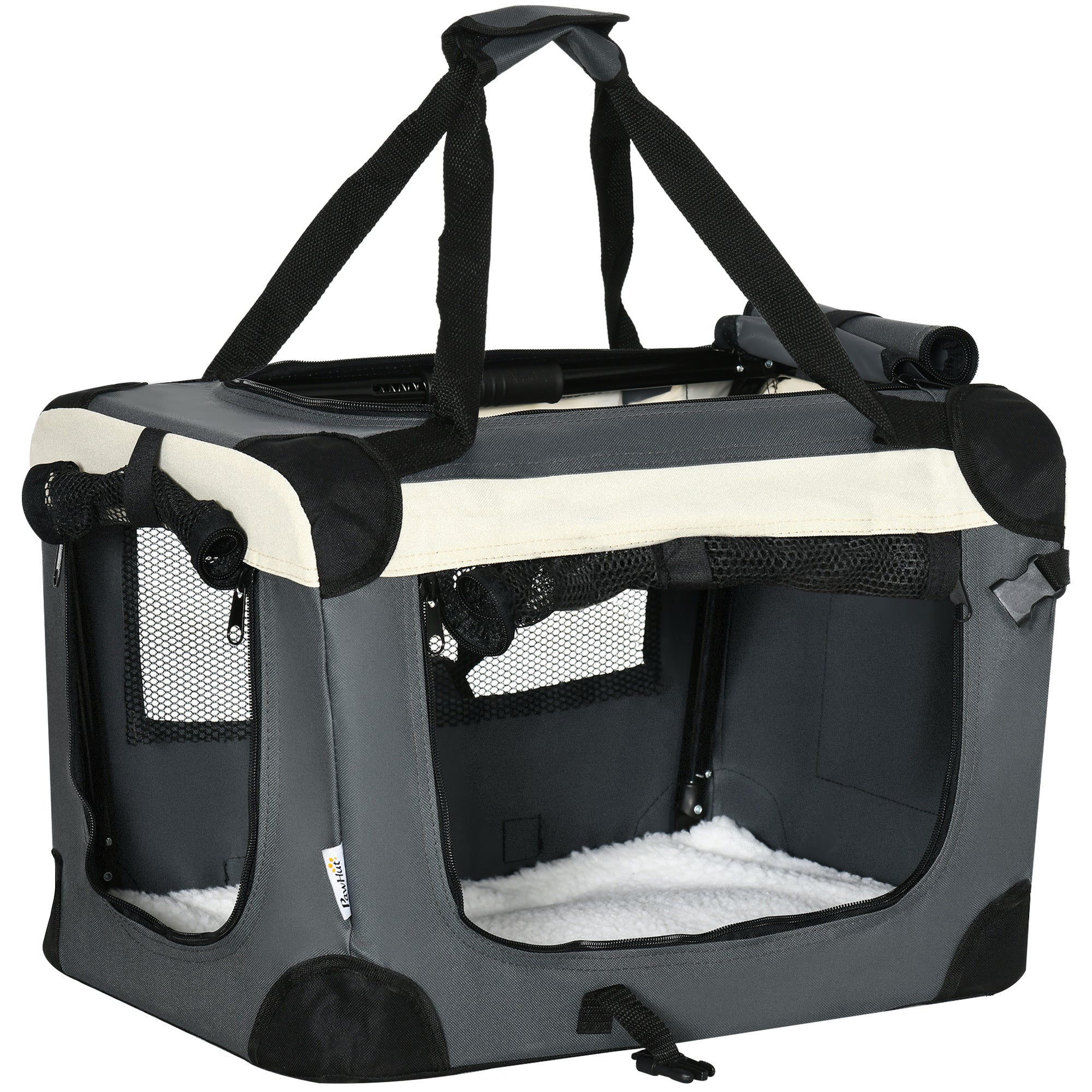 PawHut 51cm Foldable Pet Carrier, with Cushion, for Mini Dogs and Cats - Grey - North Peak Garden Furniture