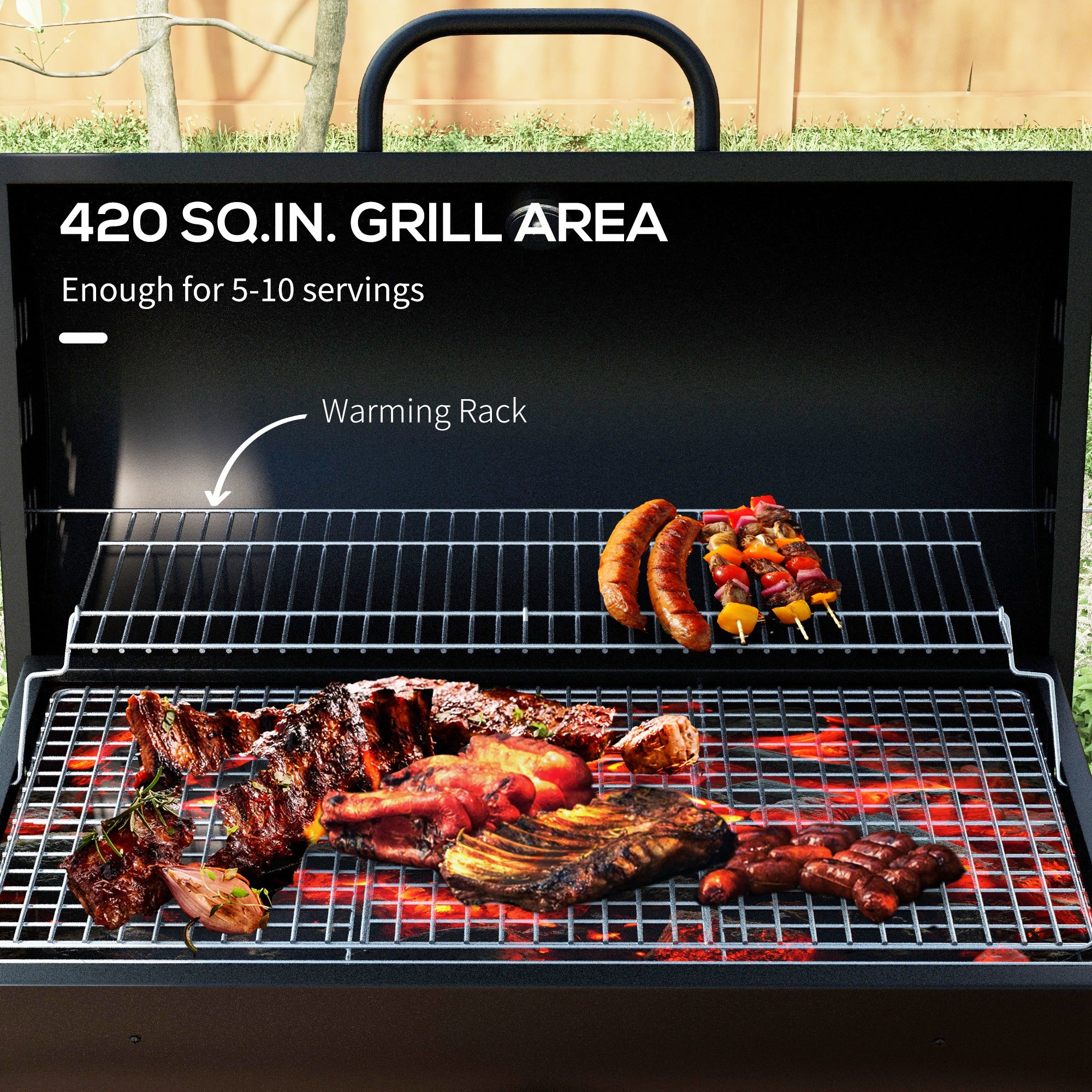 Outsunny Steel Charcoal BBQ, with Ash Catcher and Warming Rack - North Peak Garden Furniture