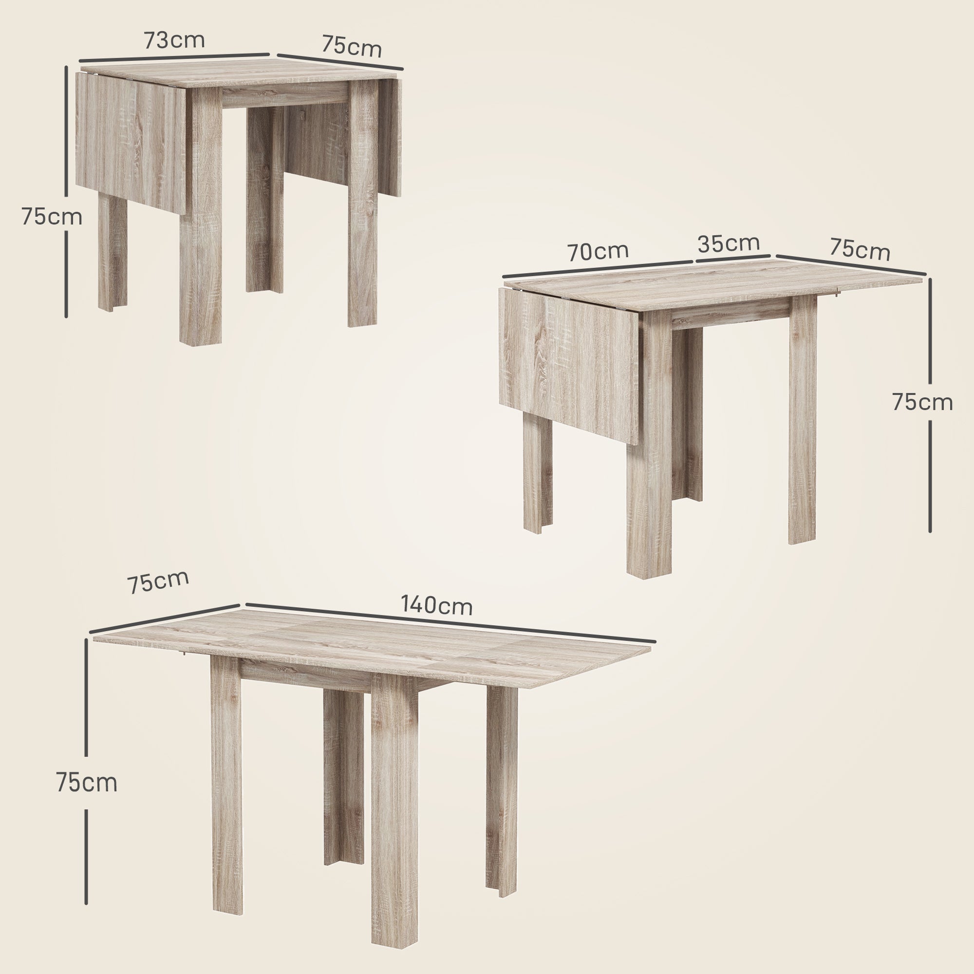 HOMCOM Four-Seater Drop Leaf Dining Table - Wood Effect - North Peak Garden Furniture