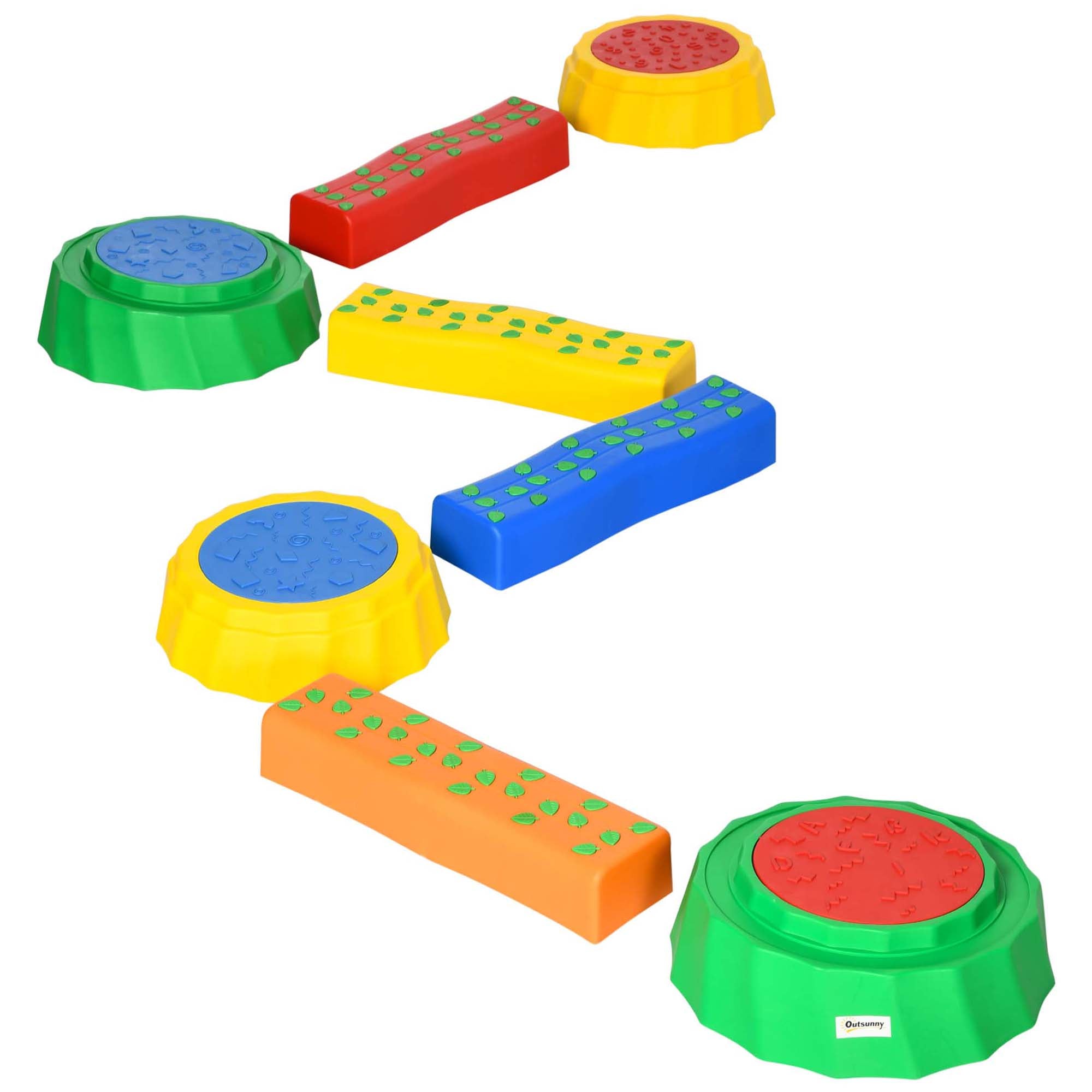 Outsunny Eight-Piece Kids Stepping Stones, with Non-Slip Surface & Bottom, for Toddlers - Multicoloured