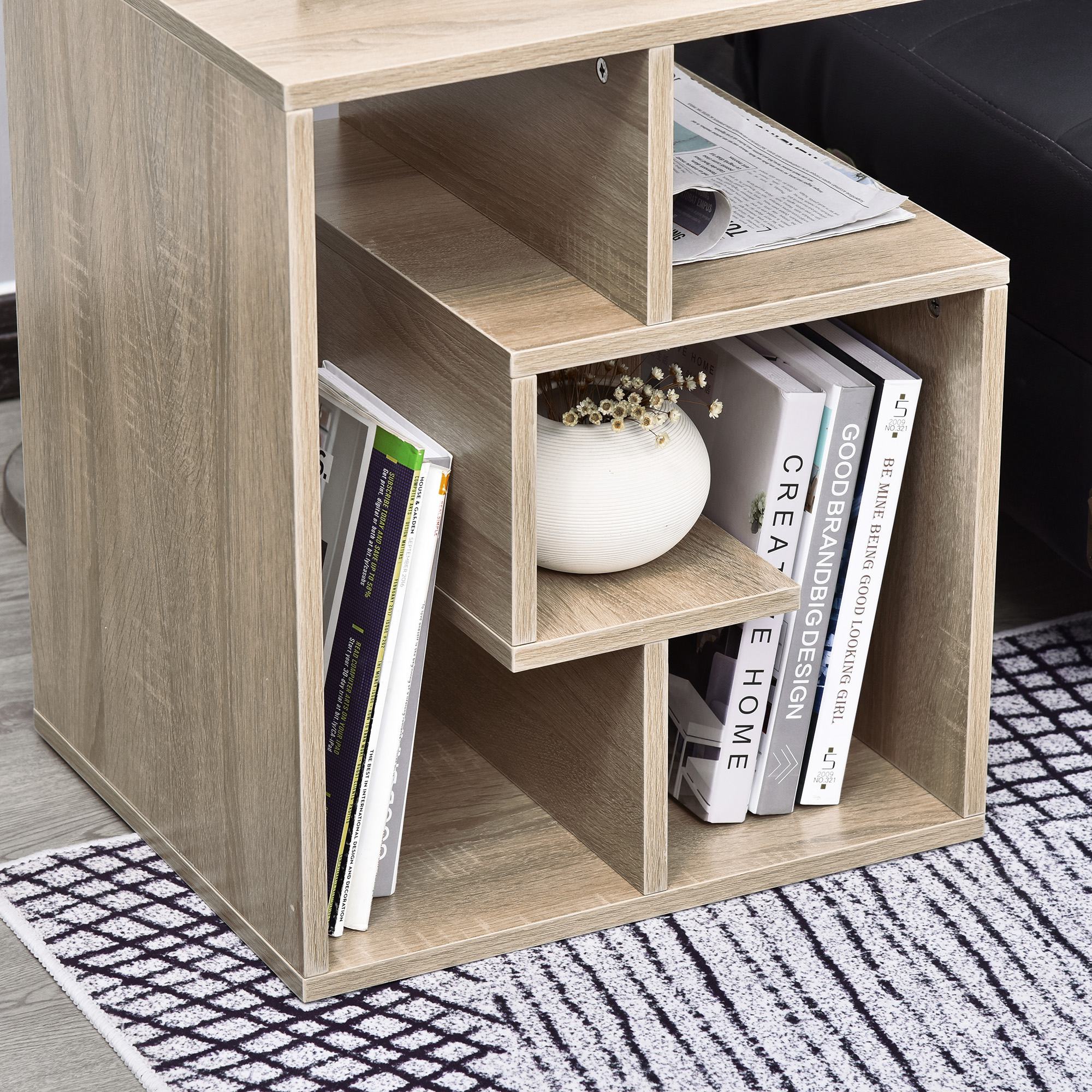 HOMCOM Side Table, 3 Tier End Table with Open Storage Shelves, Living Room Coffee Table Organiser Unit, Set of 2, Oak Colour - North Peak Garden Furniture