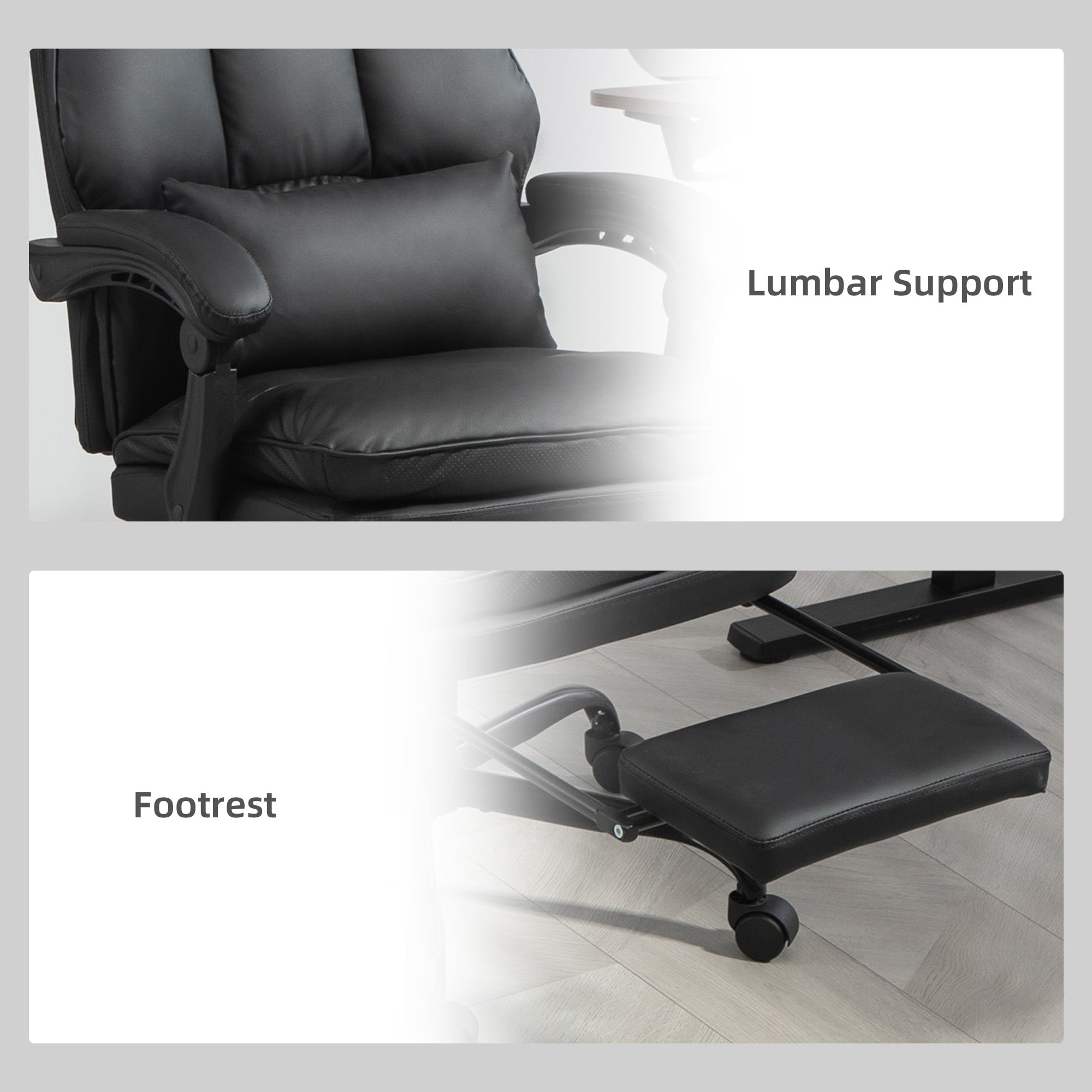 HOMCOM Faux Leather Reclining Office Chair, with Footrest - Black - North Peak Garden Furniture