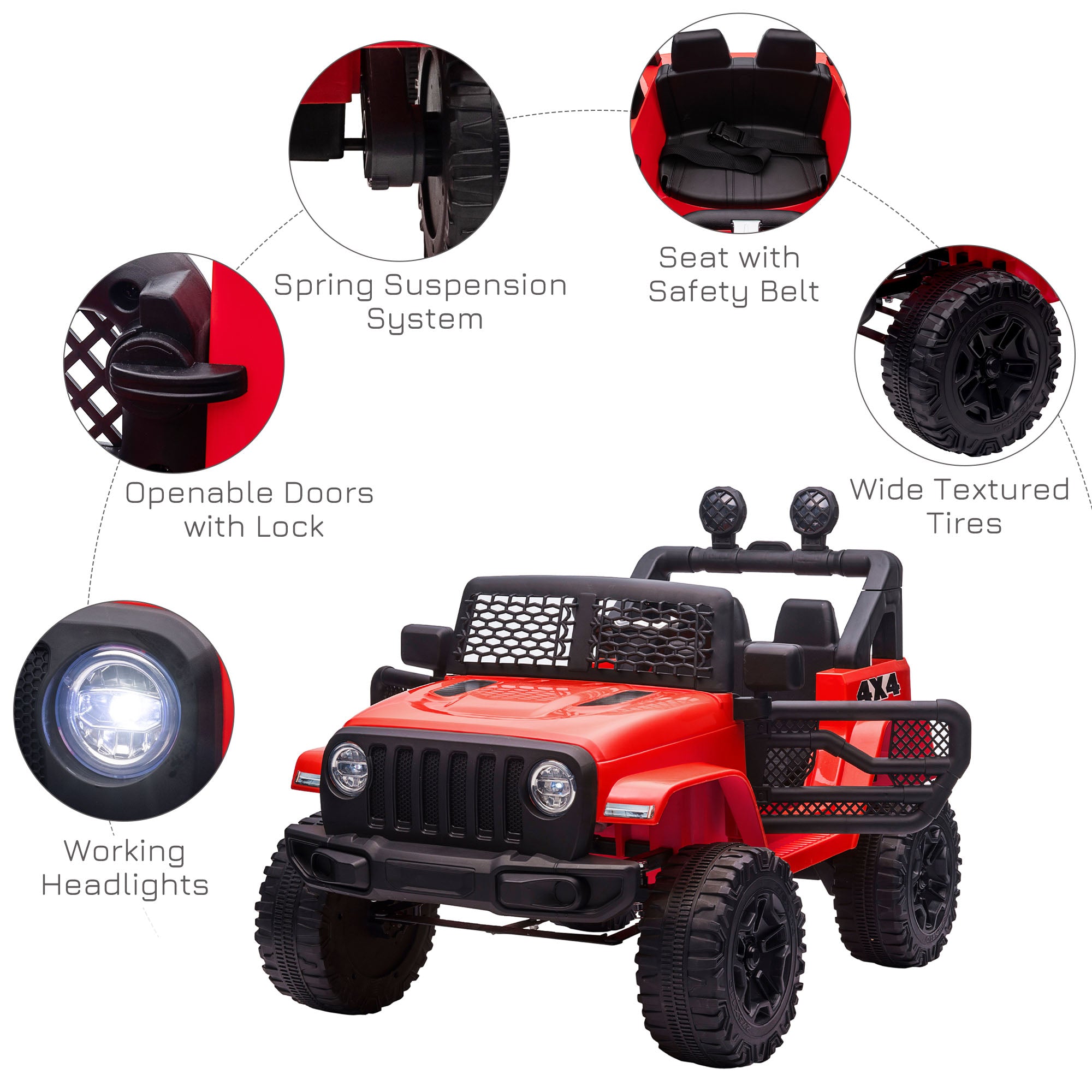 HOMCOM Kids Electric Ride On Car 12V Off Road Toy with Parental Remote Control 2 Motors Horn Lights Suspension Wheels for 3-6 Years Old Red