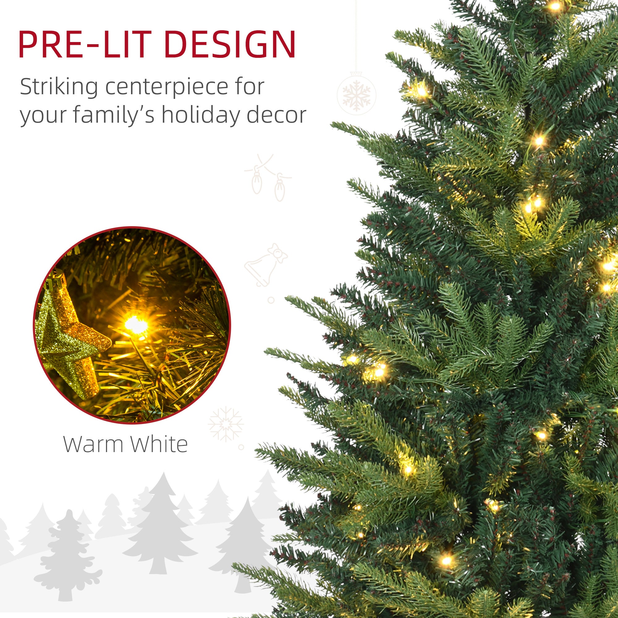 HOMCOM 1.2m 4ft Christmas Tree Entrance Décor 750 Tips Xmas Pre-lit Tree 80 LED with Vase Base - North Peak Garden Furniture