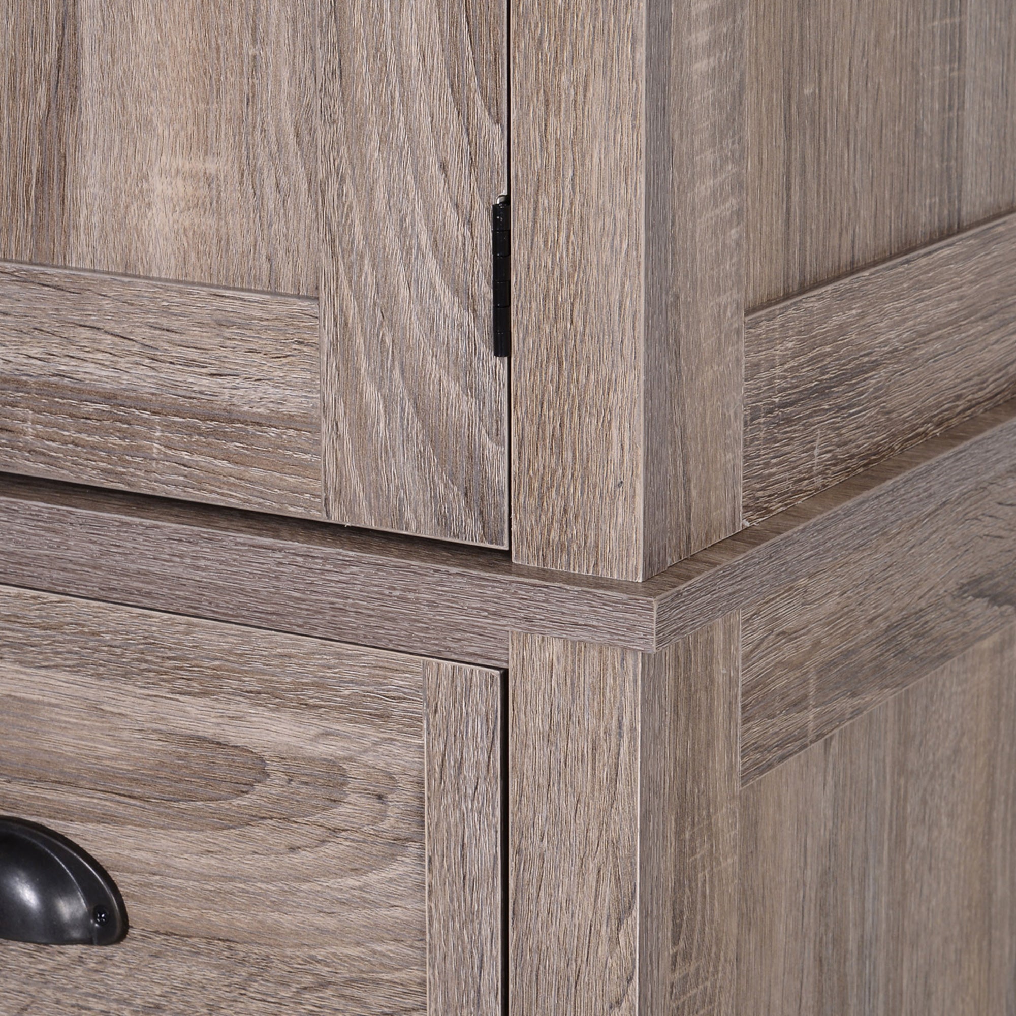 HOMCOM Freestanding Kitchen Cupboard, 184cm Tall Storage Cabinet with Doors and Shelves, Traditional Colonial 4-Door Kitchen Pantry Cupboard with Drawer, Dark Wood Grain - North Peak Garden Furniture