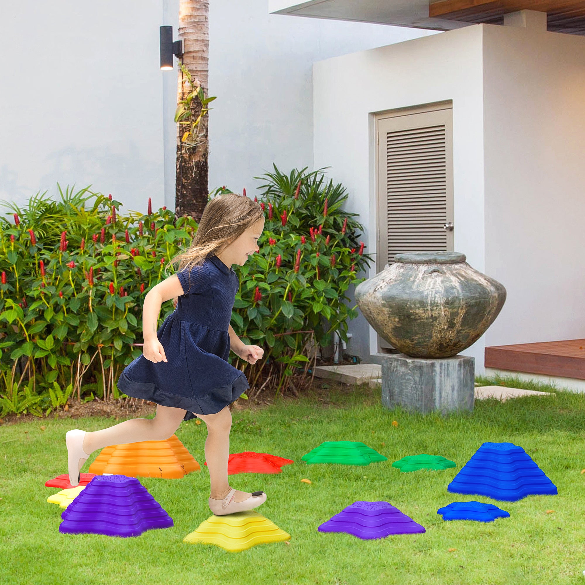 Outsunny 11-Piece Balance Stepping Stones for Kids Starfish Style Non-slip Obstacle Course Stackable Balance Blocks Garden Toys Encourage Toddler Balance Indoor Outdoor - Multicoloured