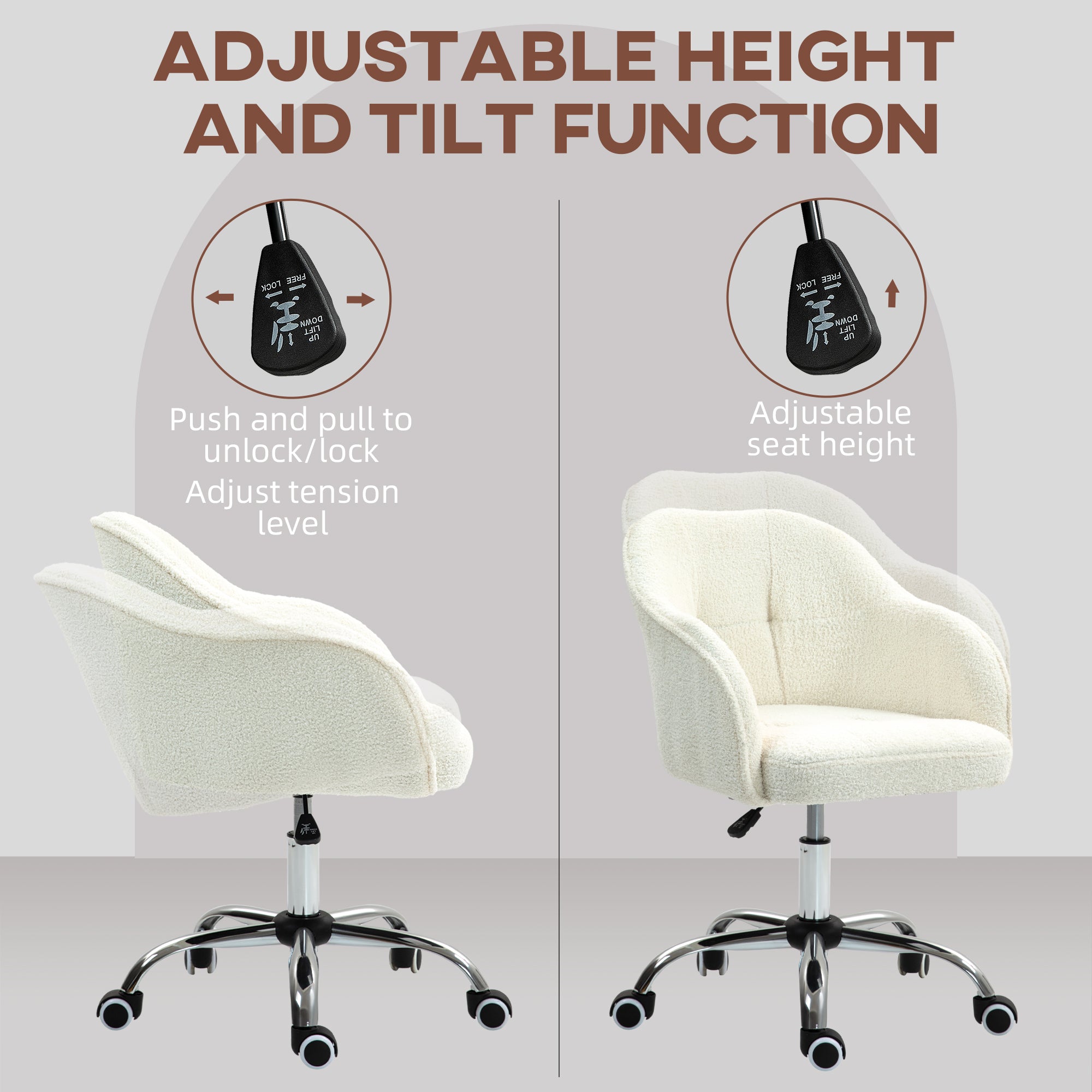 HOMCOM Teddy Fleece Swivel Office Chair - Cream - North Peak Garden Furniture