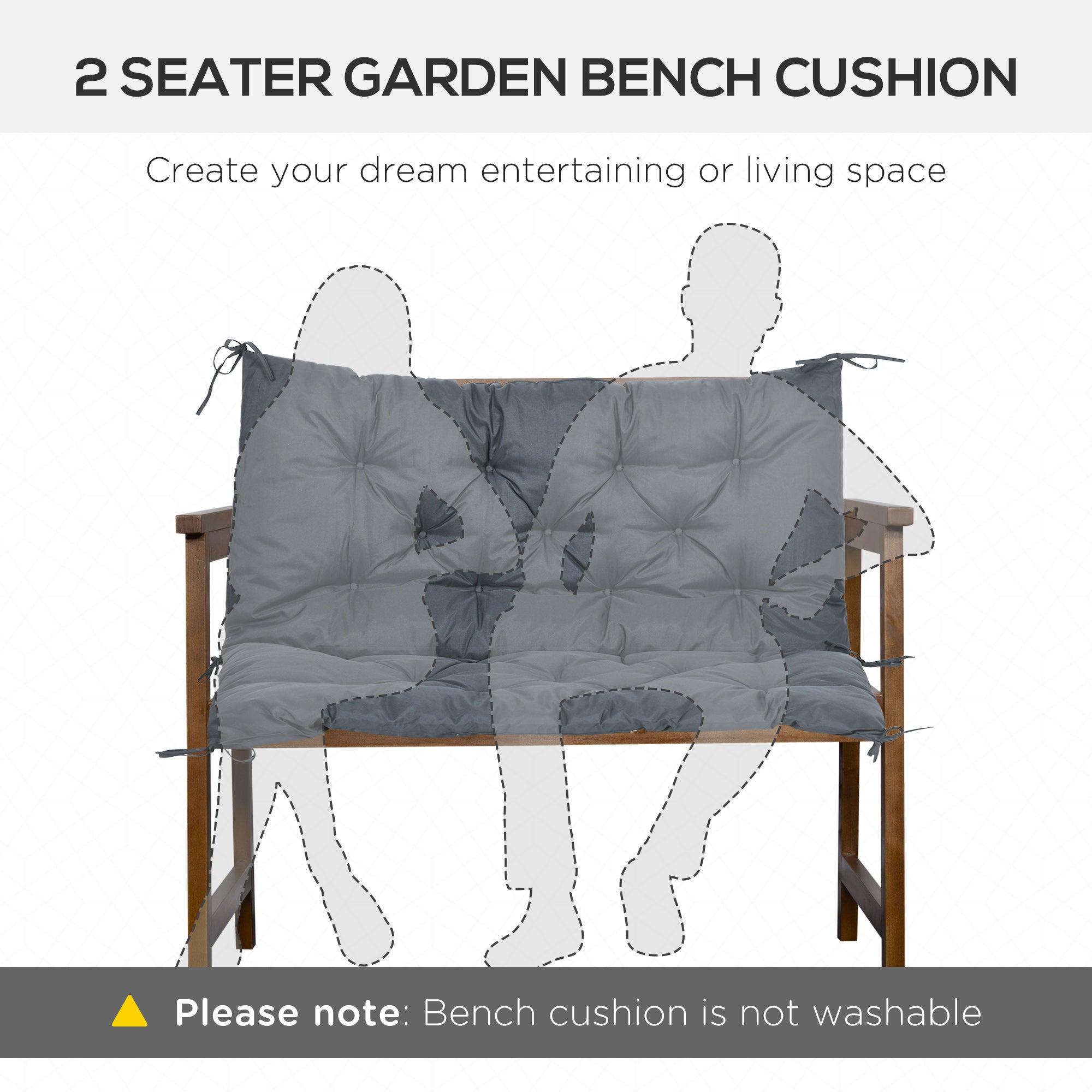 Outsunny 2 Seater Bench Cushion, Garden Chair Cushion with Back and Ties for Indoor and Outdoor Use, 98 x 100 cm, Dark Grey - North Peak Garden Furniture