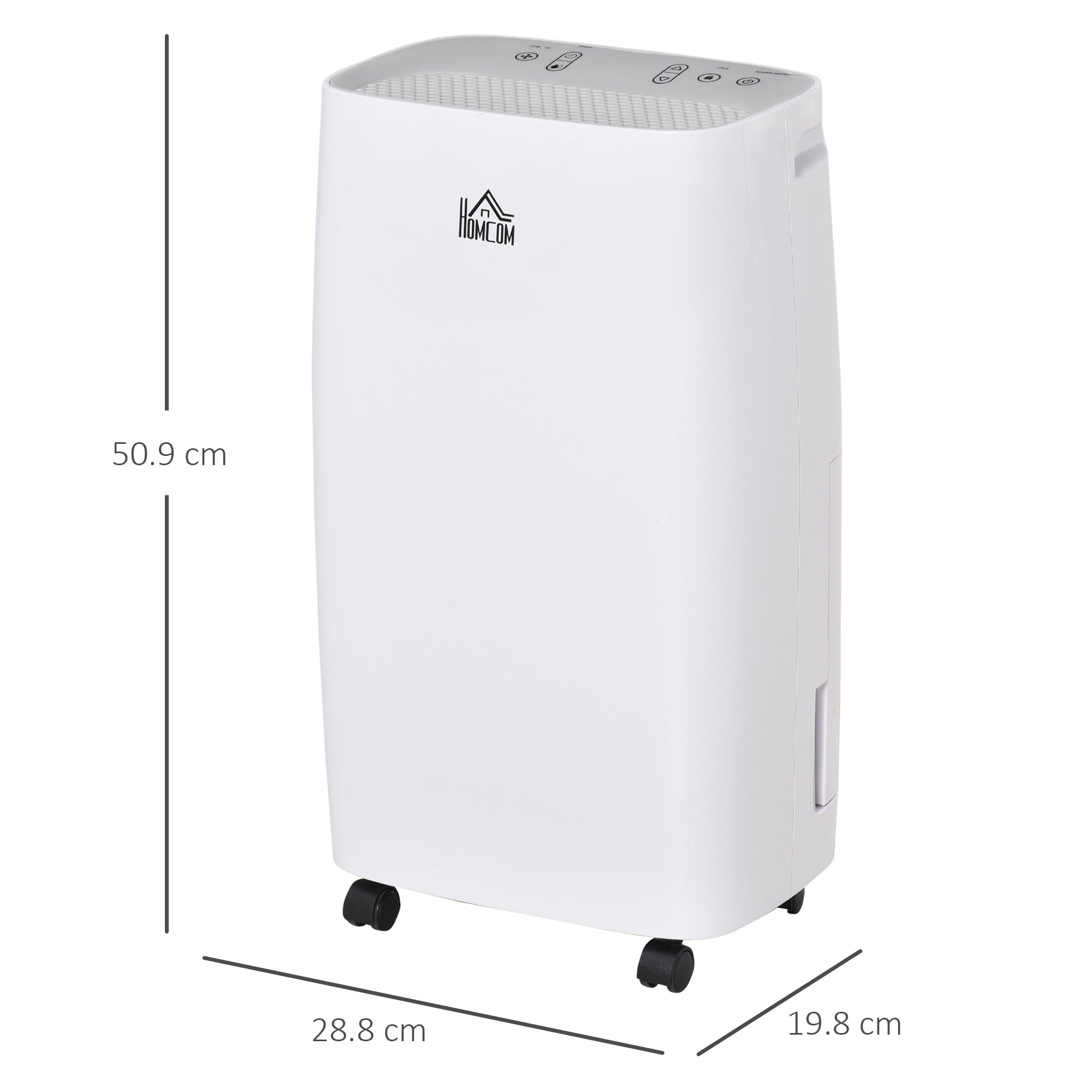 HOMCOM 12L/Day Dehumidifier with Continuous Drainage, 2.5L Water Tank, 24H Timer, Humidity Display, for Home Damp, Condensation, Mould and Laundry Drying, White