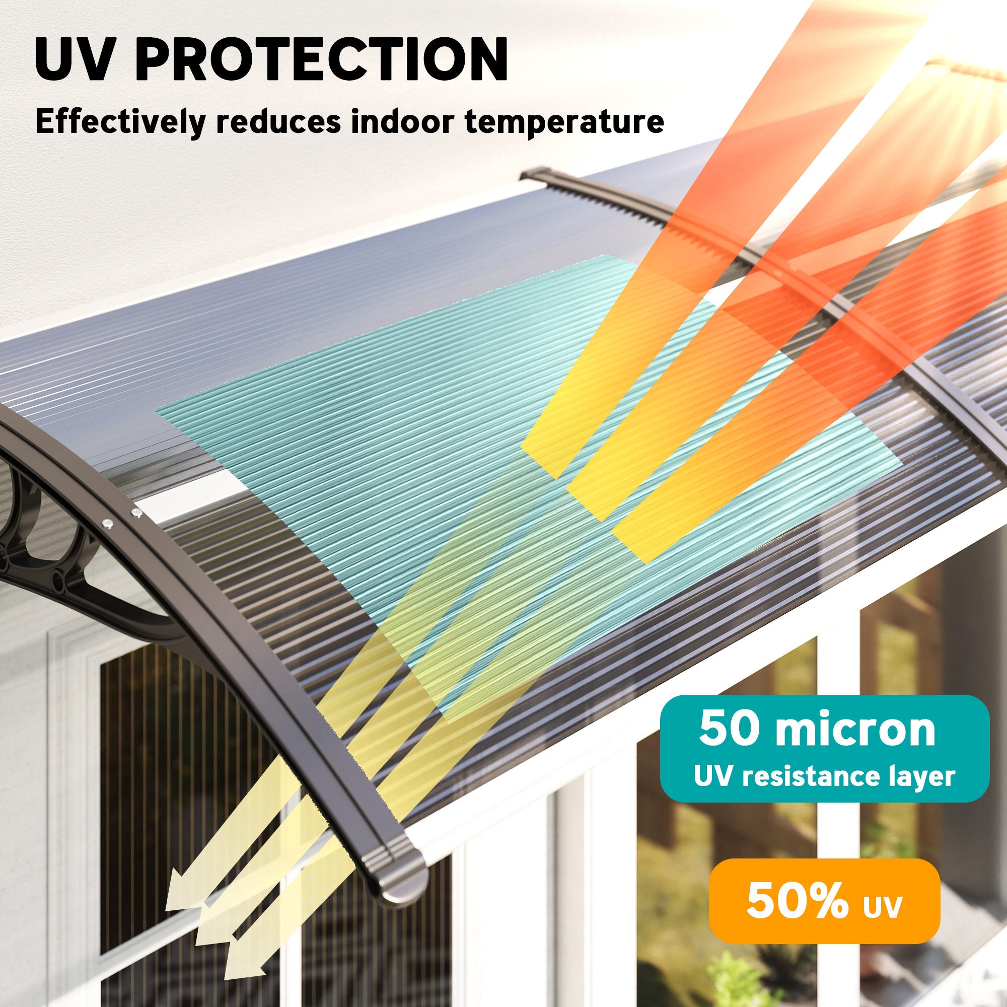 Outsunny Door Canopy Awning Outdoor Window Rain Shelter Cover for Front/Back Door Porch Black 196 x 75cm