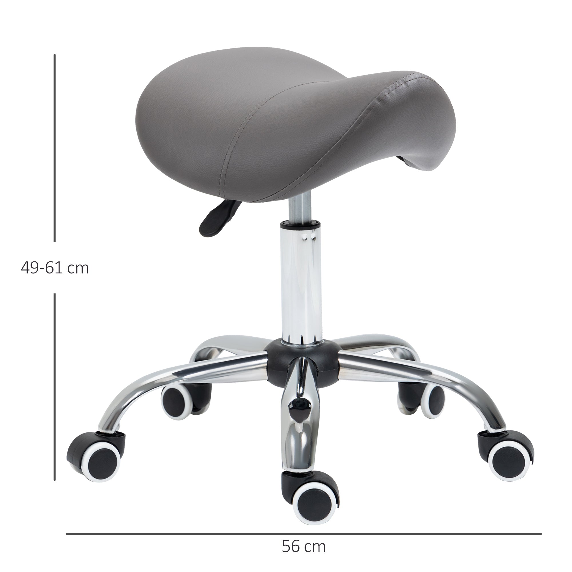 HOMCOM Cosmetic Stool 360° Rotate Height Adjustable Salon Massage Spa Chair Hydraulic Rolling Faux Leather Saddle Stool, Grey - North Peak Garden Furniture