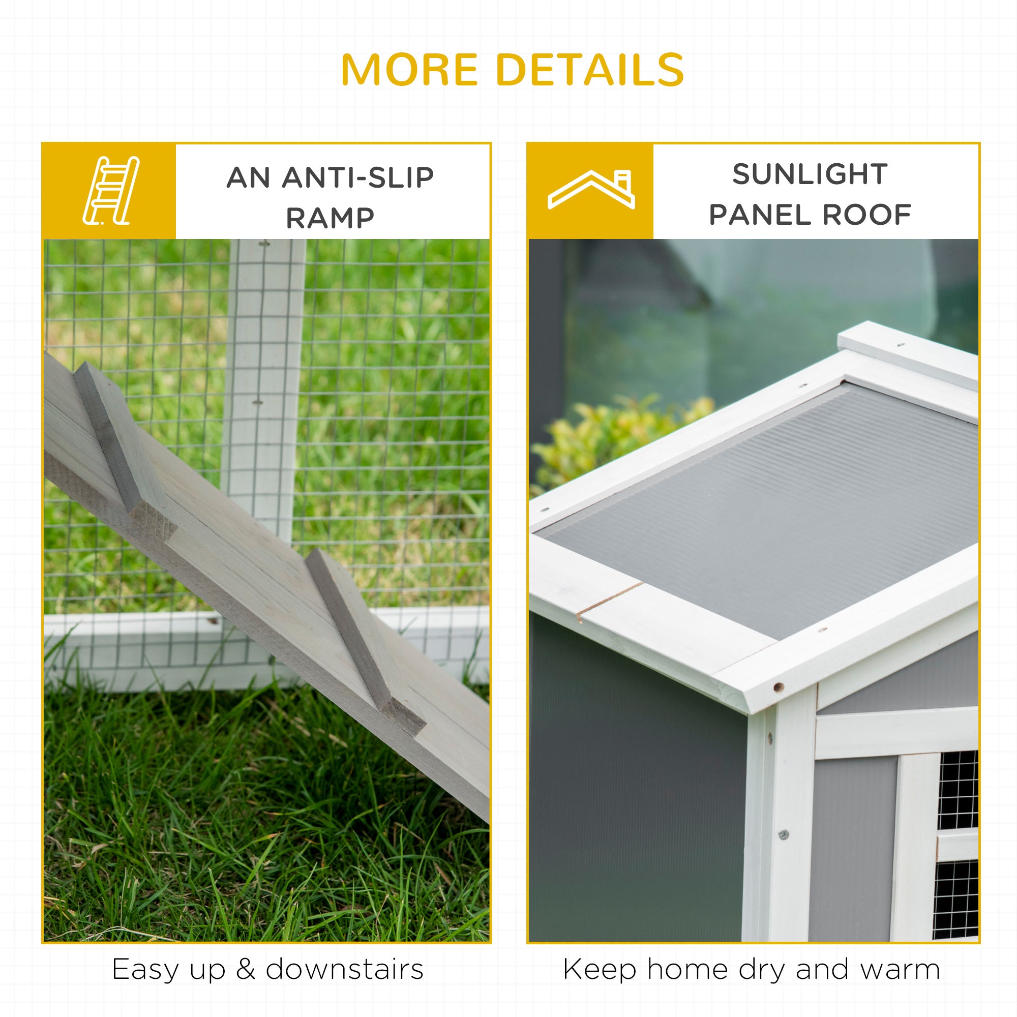 PawHut Two-Tier Rabbit Hutch, with Sunlight Panel Roof, Slide-Out Tray - Grey