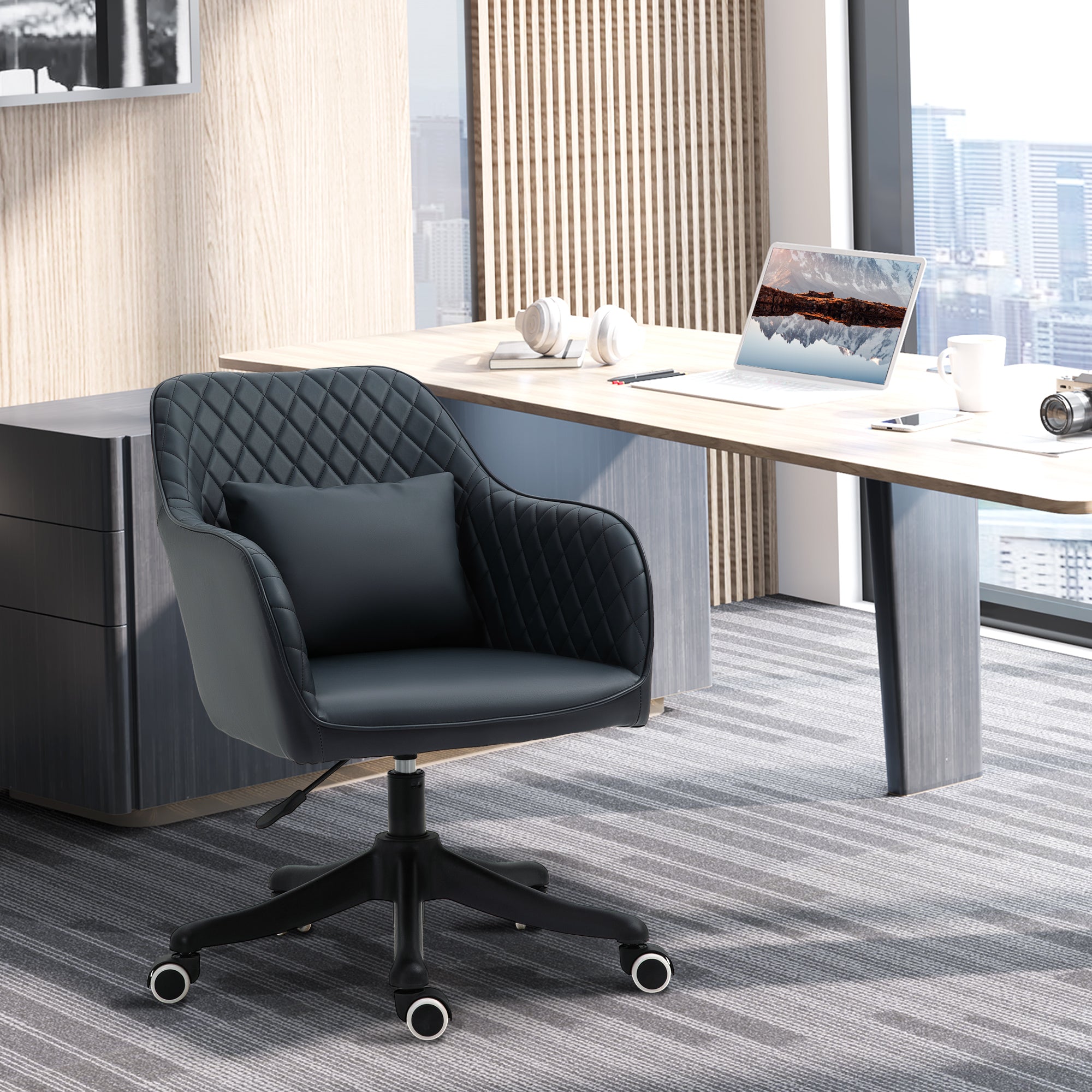 Vinsetto Velvet Office Chair, Desk Chair, Makeup Vanity Chair with Massage Lumbar Pillow and Rolling Wheels for Bedroom and Home, Deep Blue - North Peak Garden Furniture