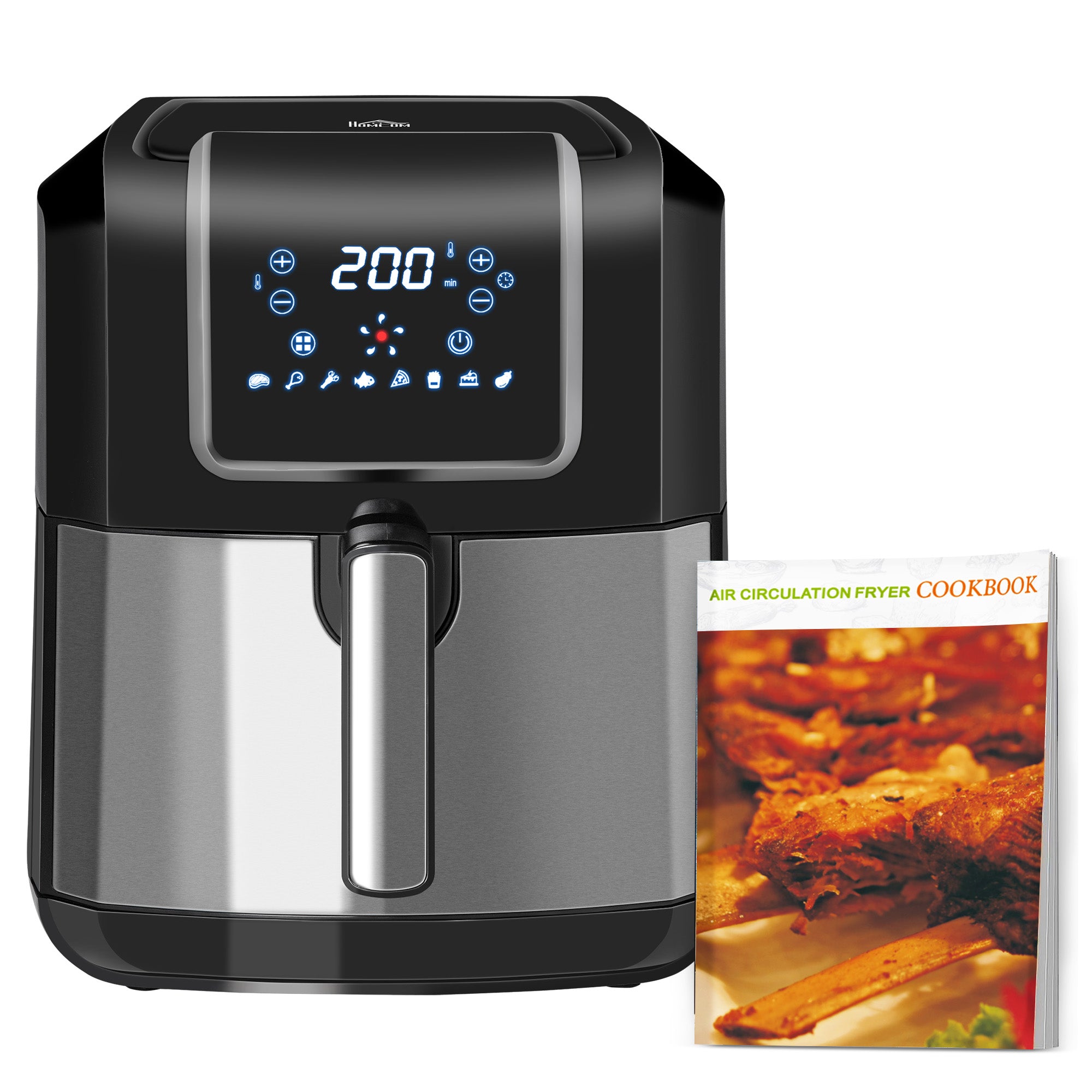 HOMCOM 6.5L Single Basket Air Fryer, 80-200°C Temperature, Black and Grey