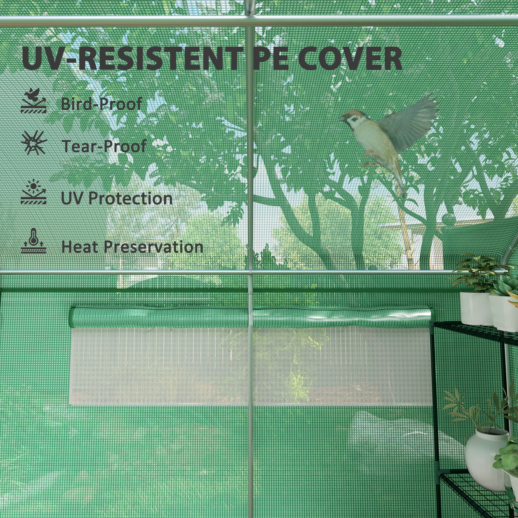 Outsunny 19 x 9.8ft Walk-In Polytunnel Greenhouse - Green - North Peak Garden Furniture