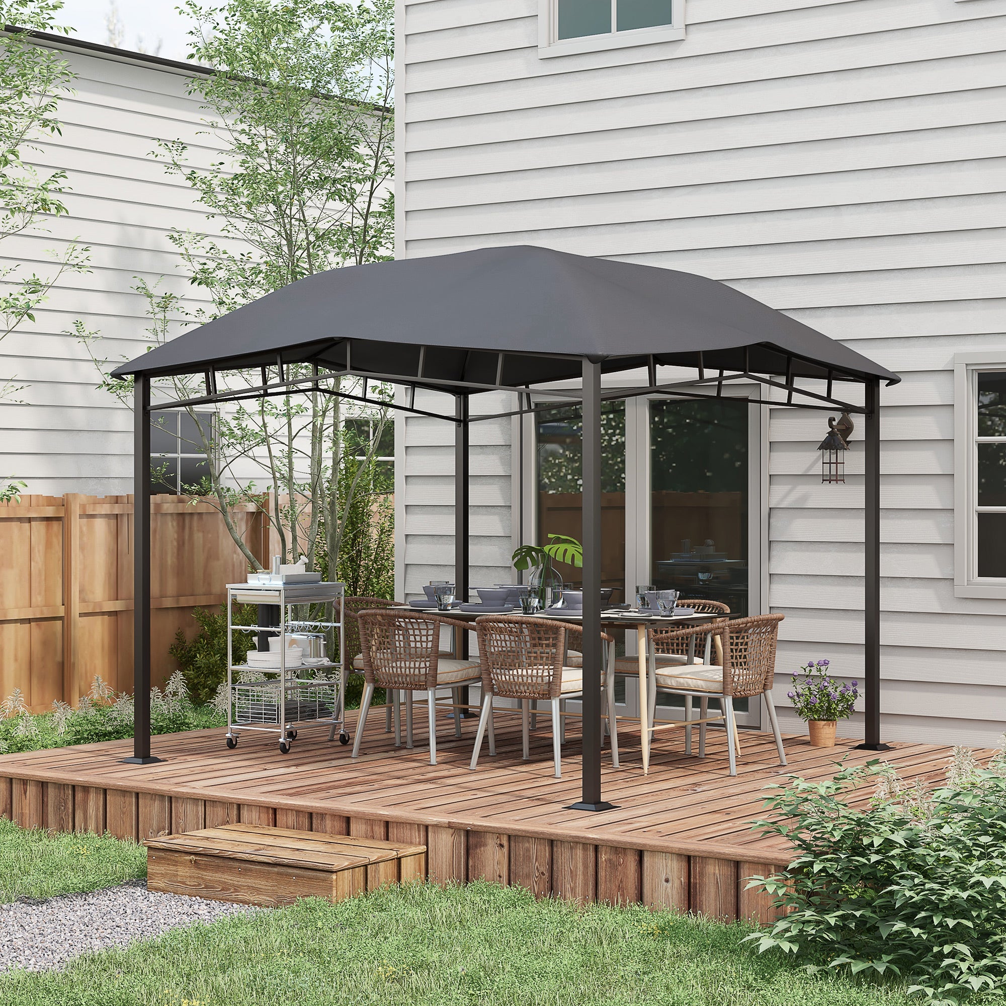 Outsunny 3x3(m) Outdoor Gazebo Garden Gazebo Pavilion Sunshade Canopy Tent with Steel Frame, Grey - North Peak Garden Furniture