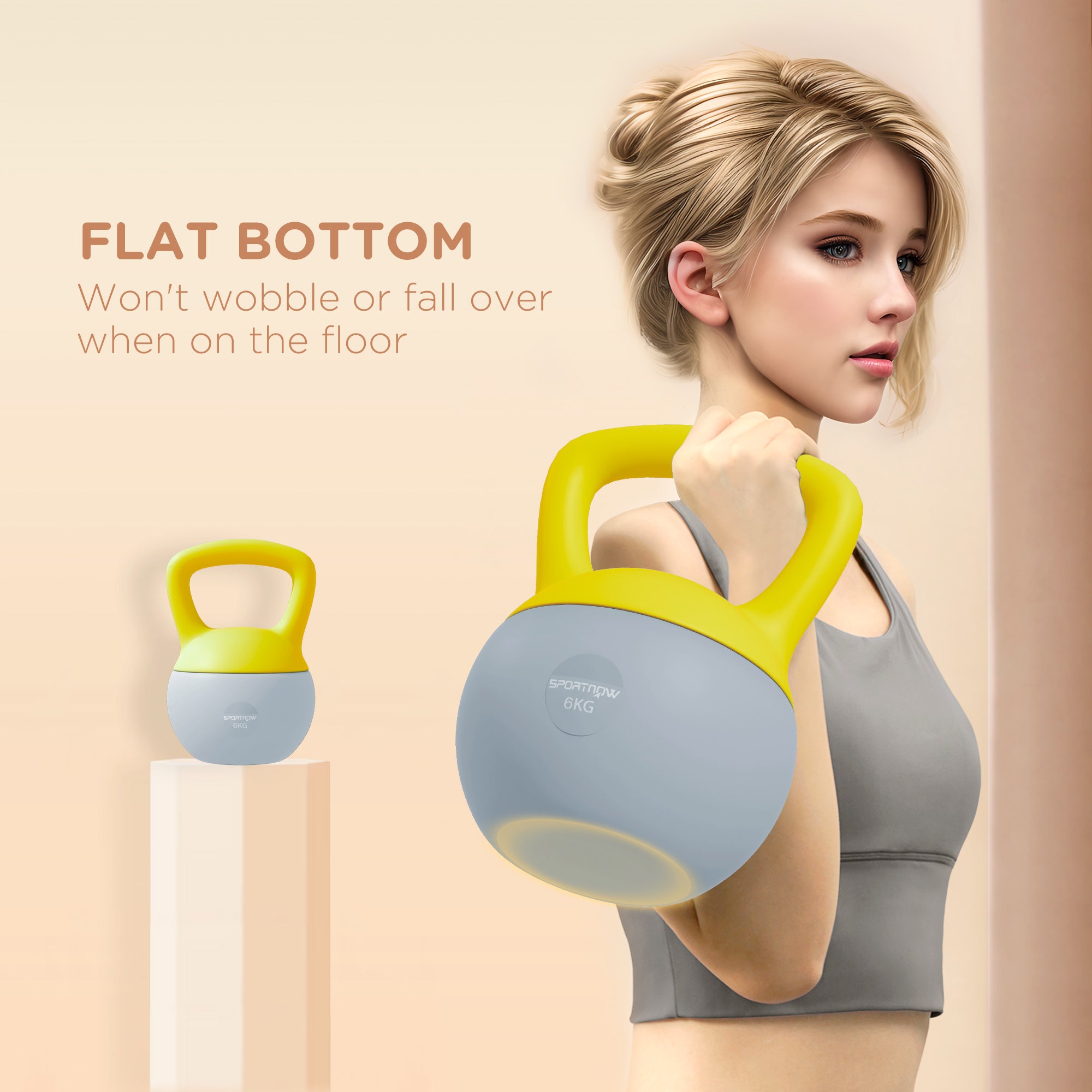 SPORTNOW Soft Kettlebell, 6kg Kettle Bell with Non-Slip Handle for Home Gym Weight Lifting and Strength Training, Yellow and Grey - North Peak Garden Furniture