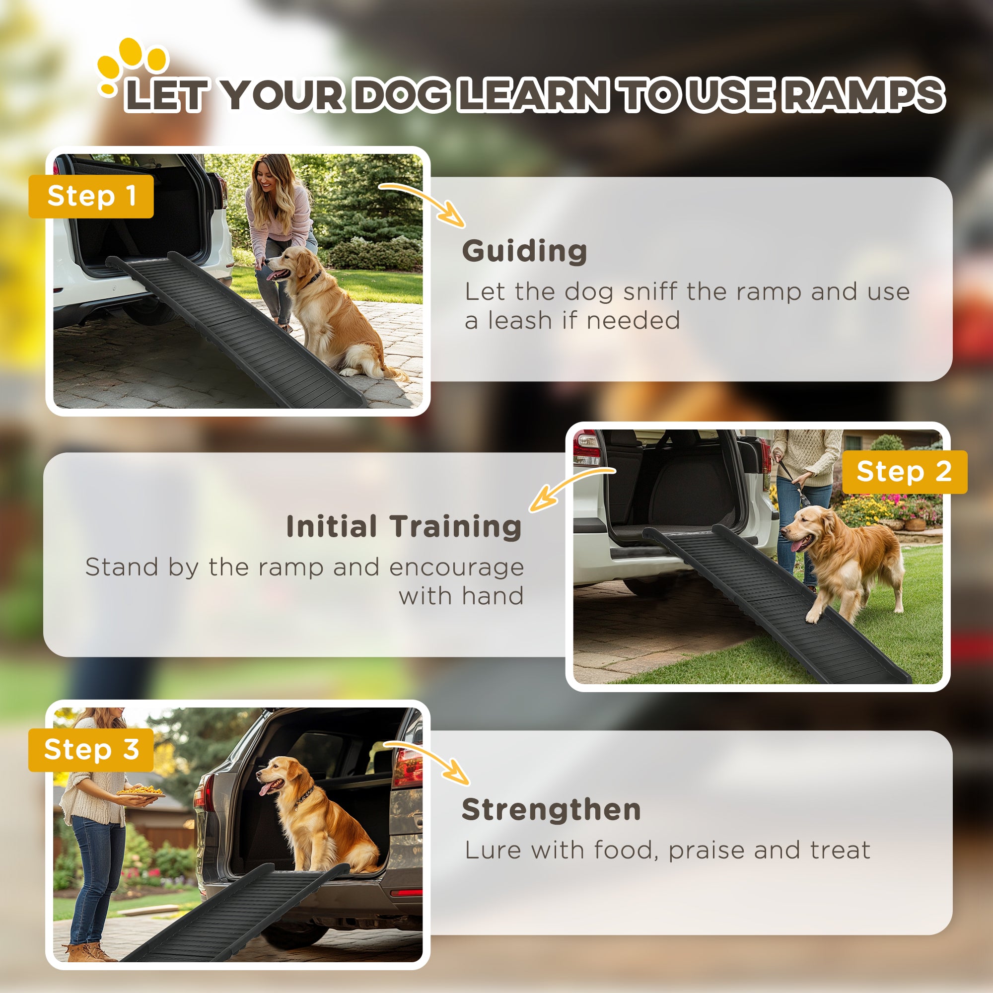 PawHut Foldable Pet Ramp Dog Car Ramp for SUVs, Cars - Black - North Peak Garden Furniture