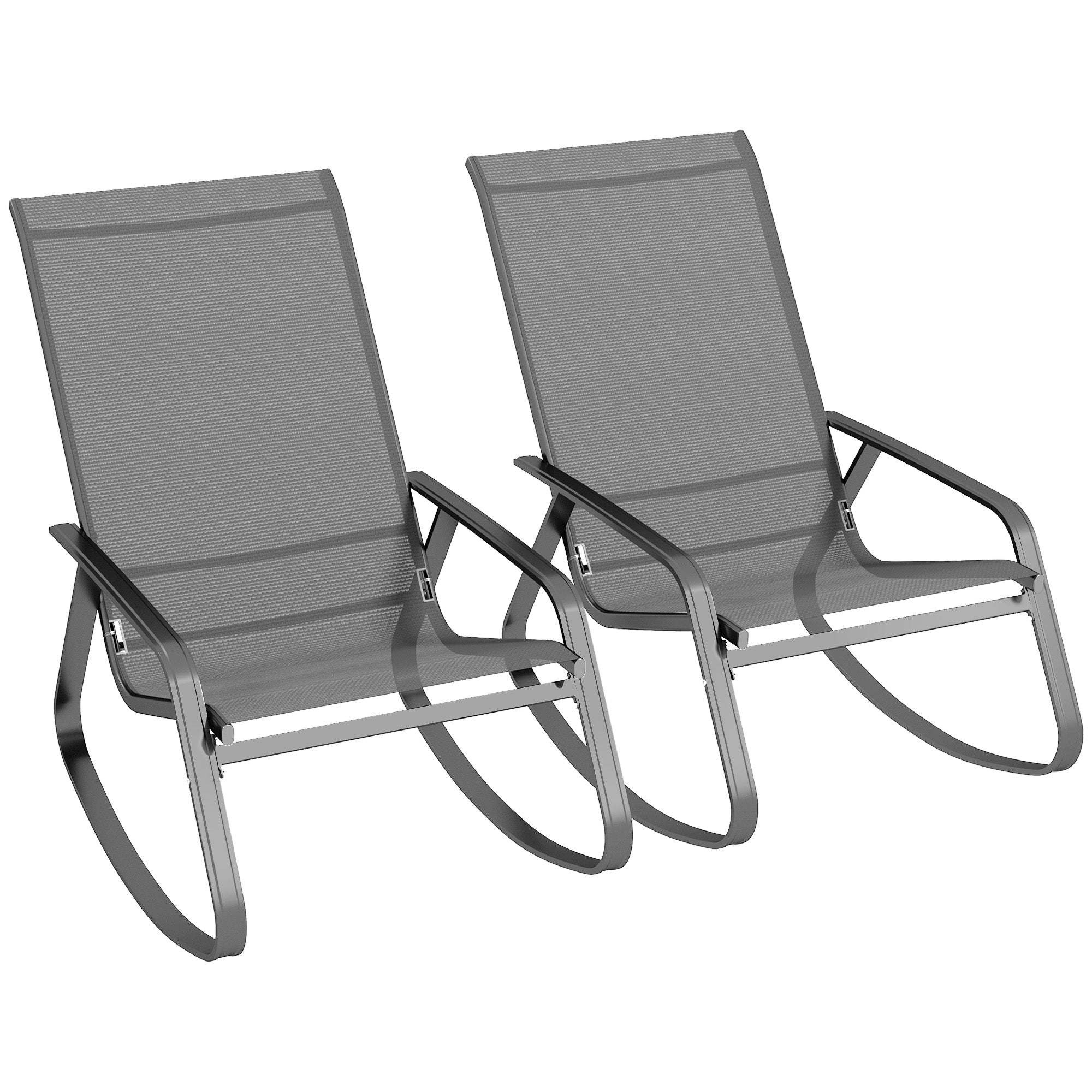 Outsunny Set of Two Rocking Garden Chairs - Grey - North Peak Garden Furniture