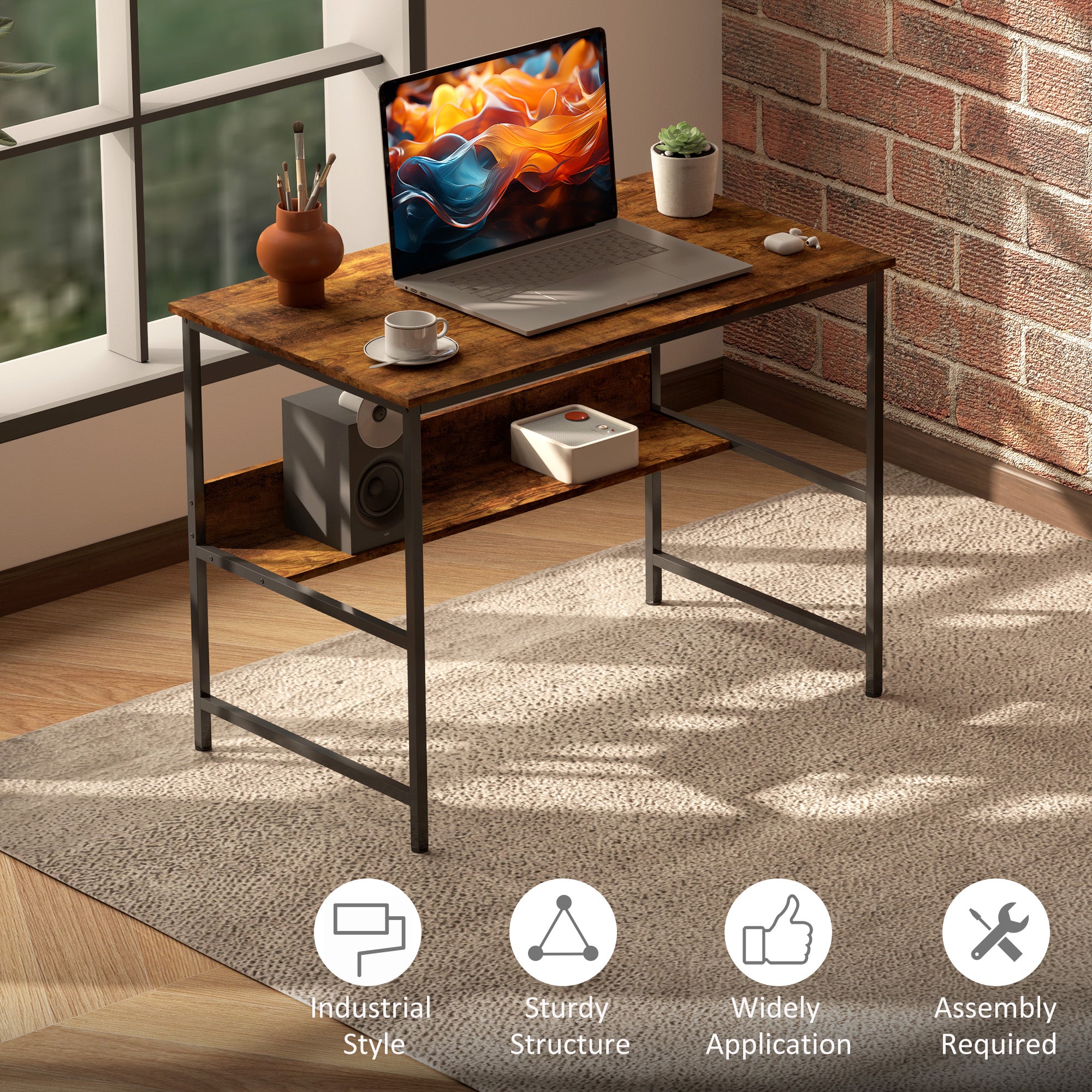 HOMCOM 2-Tier Computer Desk, 100 x 60 cm, Rustic Brown - North Peak Garden Furniture