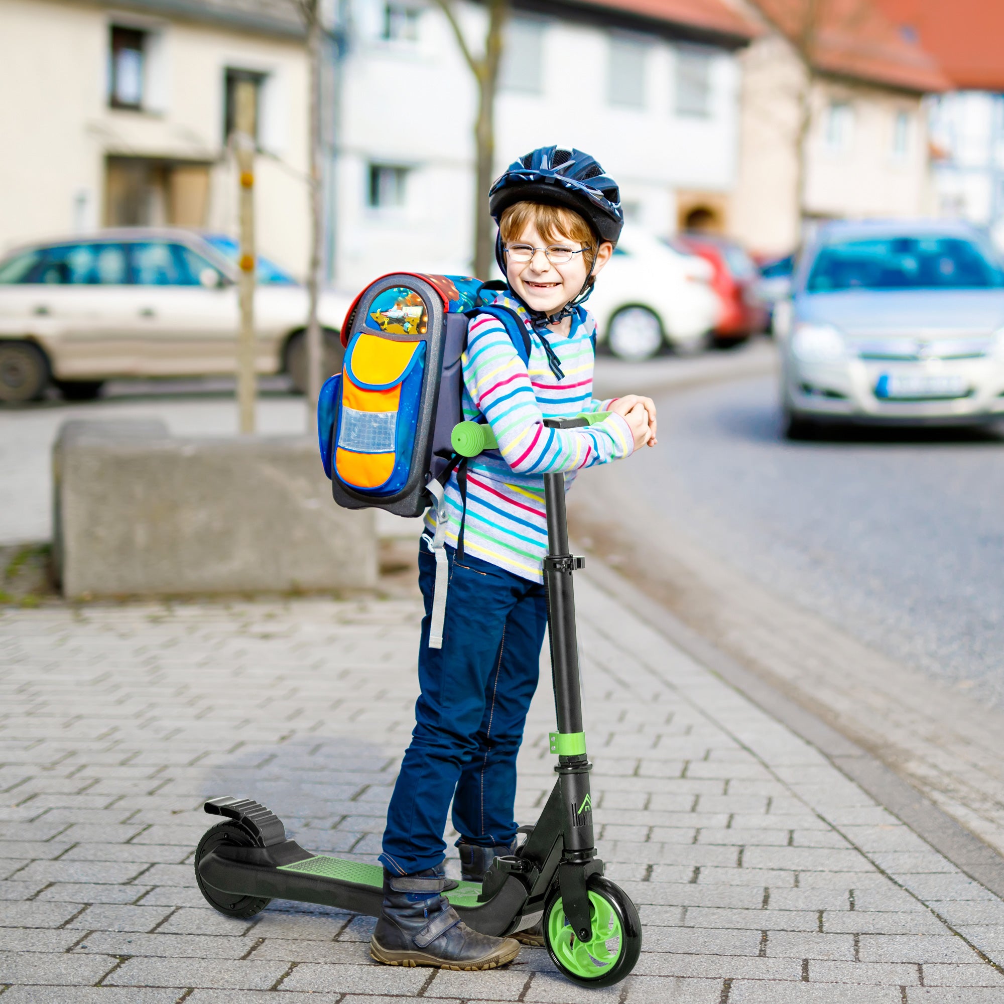 HOMCOM Folding Electric Scooter with Brake, for Ages 6+ Years, 8km/h Maximum Speed, Green - North Peak Garden Furniture