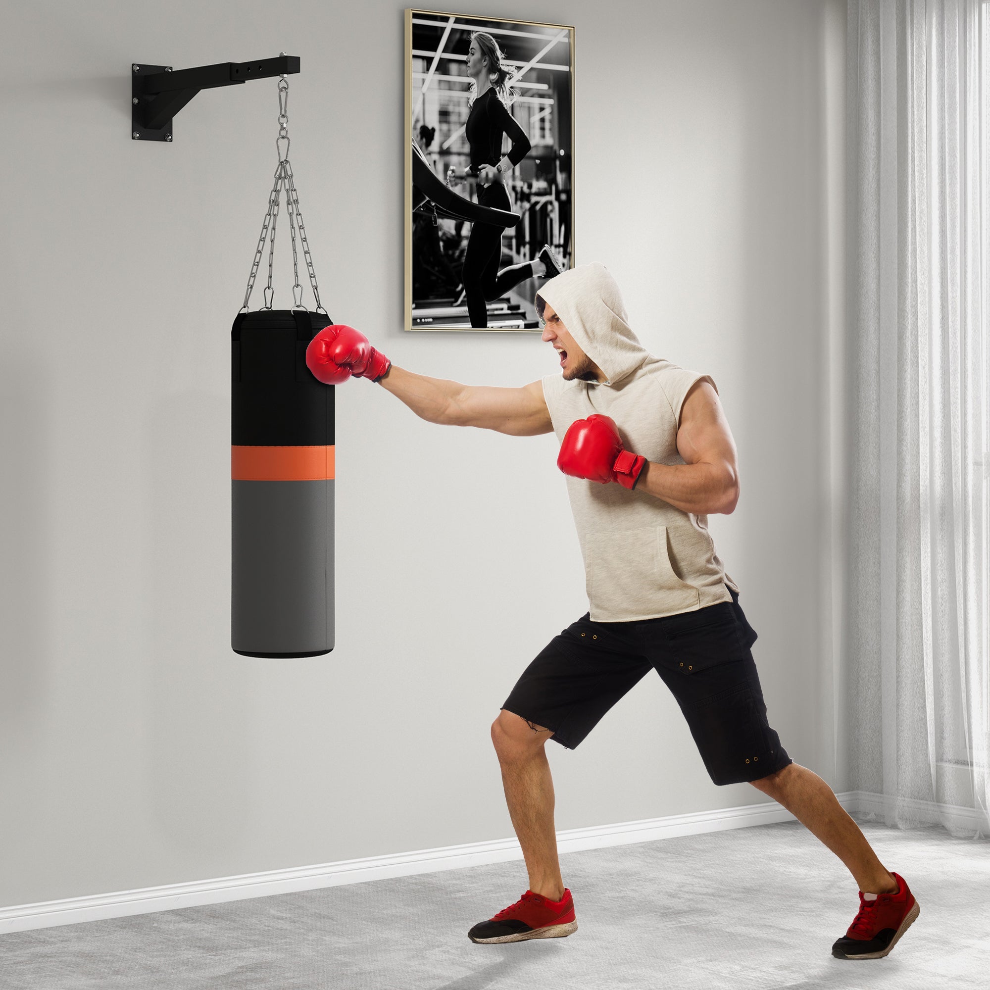 SPORTNOW Punch Bag Wall Bracket, 5-Length Adjustable Boxing Bag Bracket for Kickboxing, Muay Thai, Punching Training - North Peak Garden Furniture