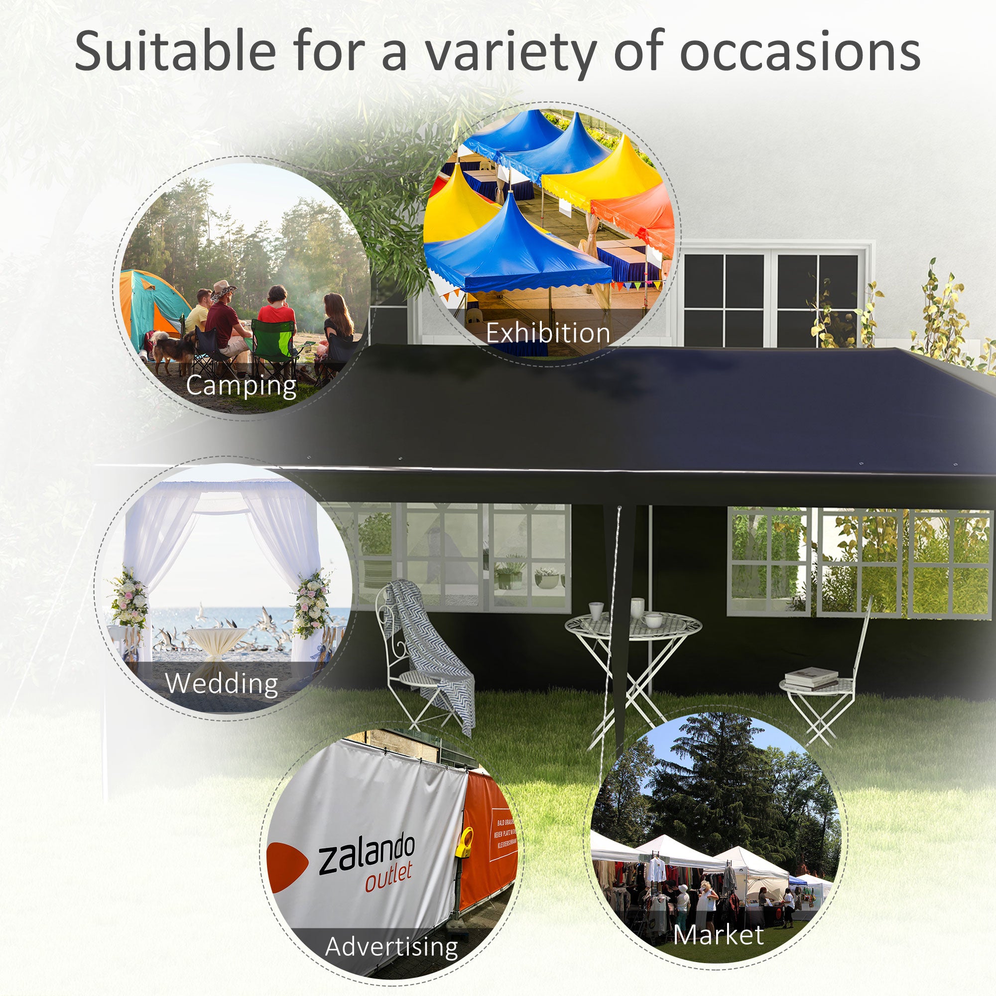 Outsunny 6 x 3 m Party Tent Gazebo Marquee Outdoor Patio Canopy Shelter with Windows and Side Panels Black - North Peak Garden Furniture