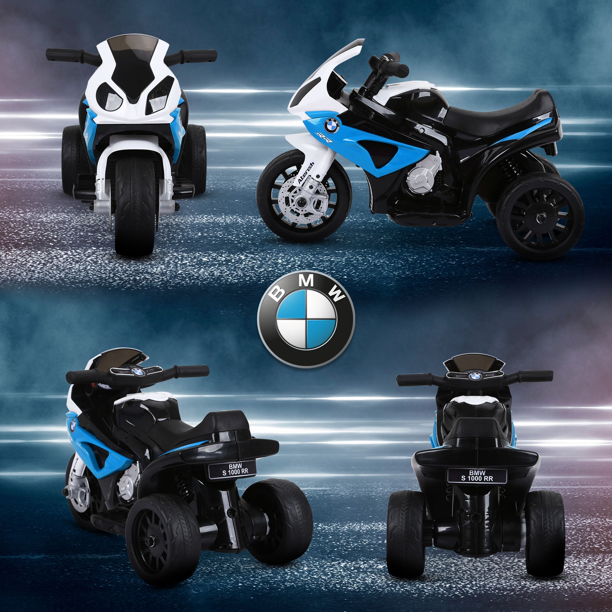 HOMCOM 6V BMW S1000RR Licensed Kids Electric Motorbike with Headlight, Music, Blue - North Peak Garden Furniture
