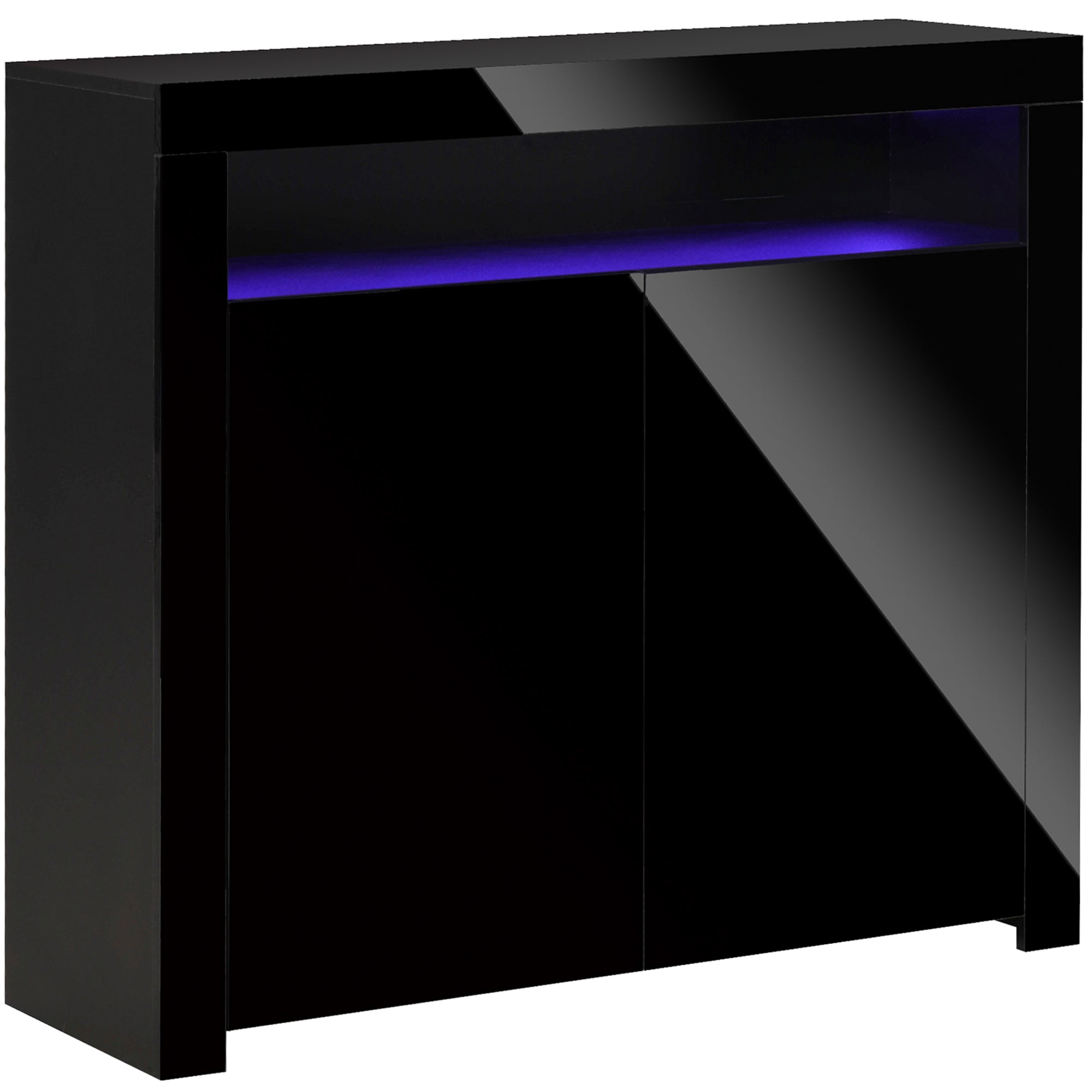 HOMCOM LED Storage Cabinet, Cupboard with High Gloss Front and RGB Lighting, Modern Sideboard for Entryway, Dining Area, Living Room, Black - North Peak Garden Furniture
