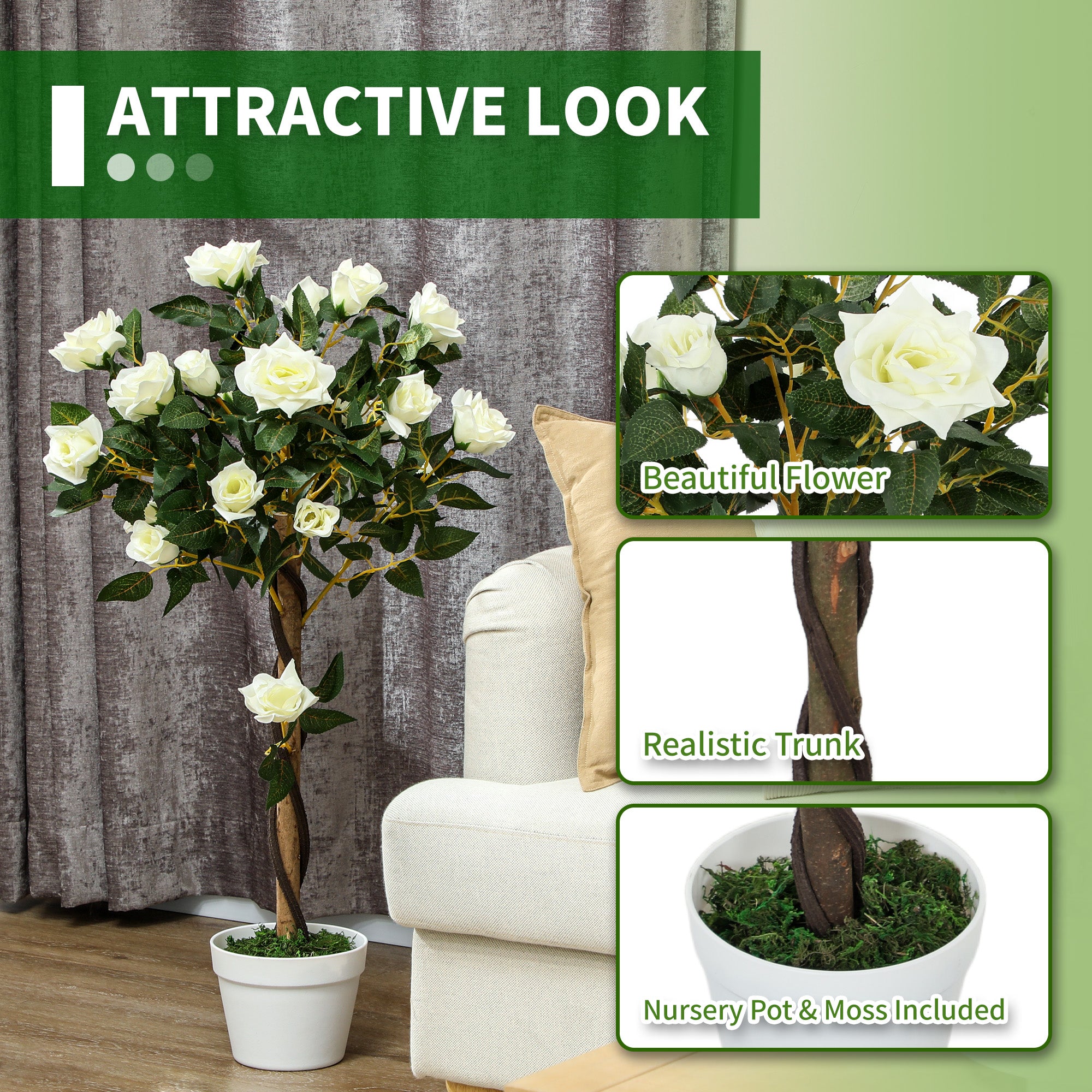 Outsunny Set of Two Faux Rose Trees - White - North Peak Garden Furniture