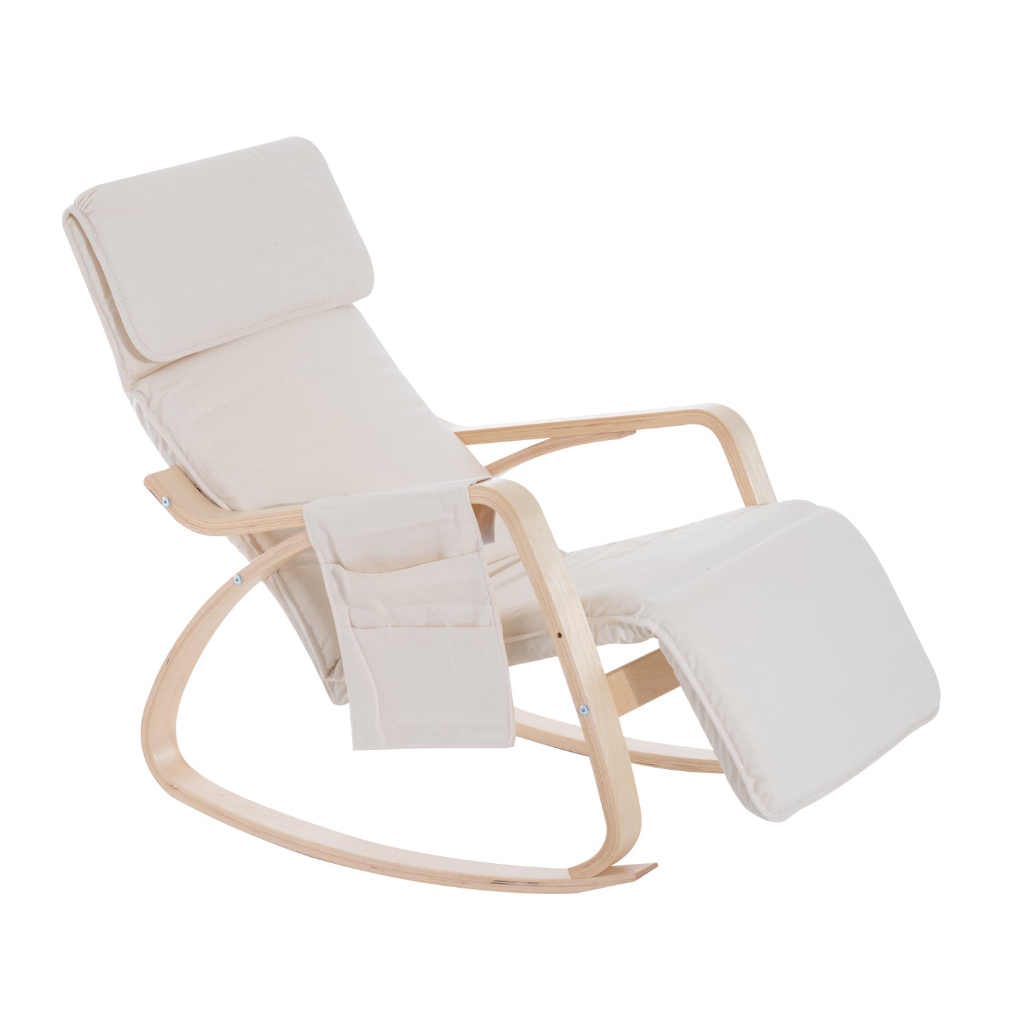 HOMCOM Rocking Lounge Chair Recliner Relaxation Lounging Relaxing Seat with Adjustable Footrest, Side Pocket and Pillow, Cream White - North Peak Garden Furniture
