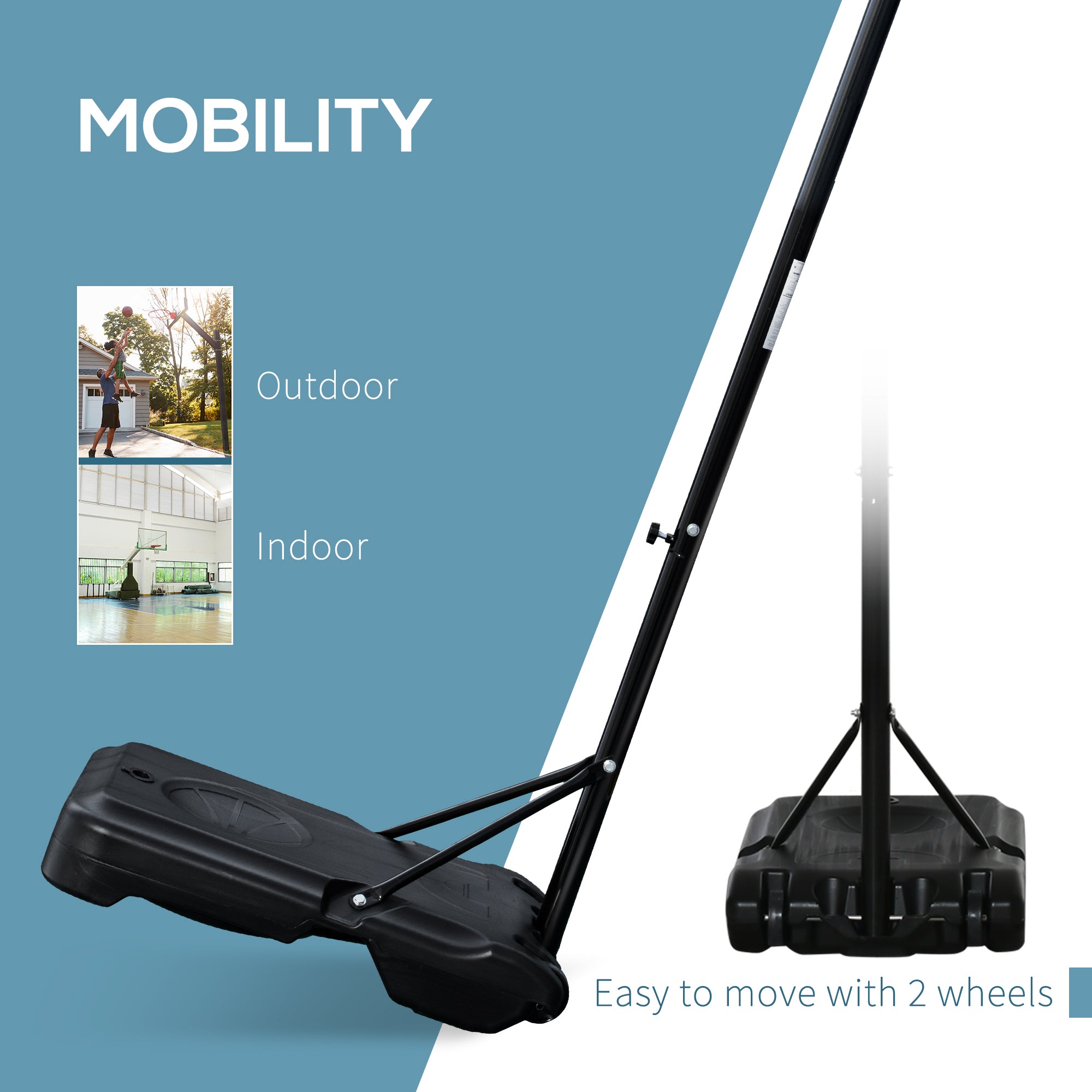 HOMCOM Basketball Hoop Stand Portable Adjustable Height 2.1-2.6m w/ Wheels, Sturdy Rim Stable Base, Red - North Peak Garden Furniture