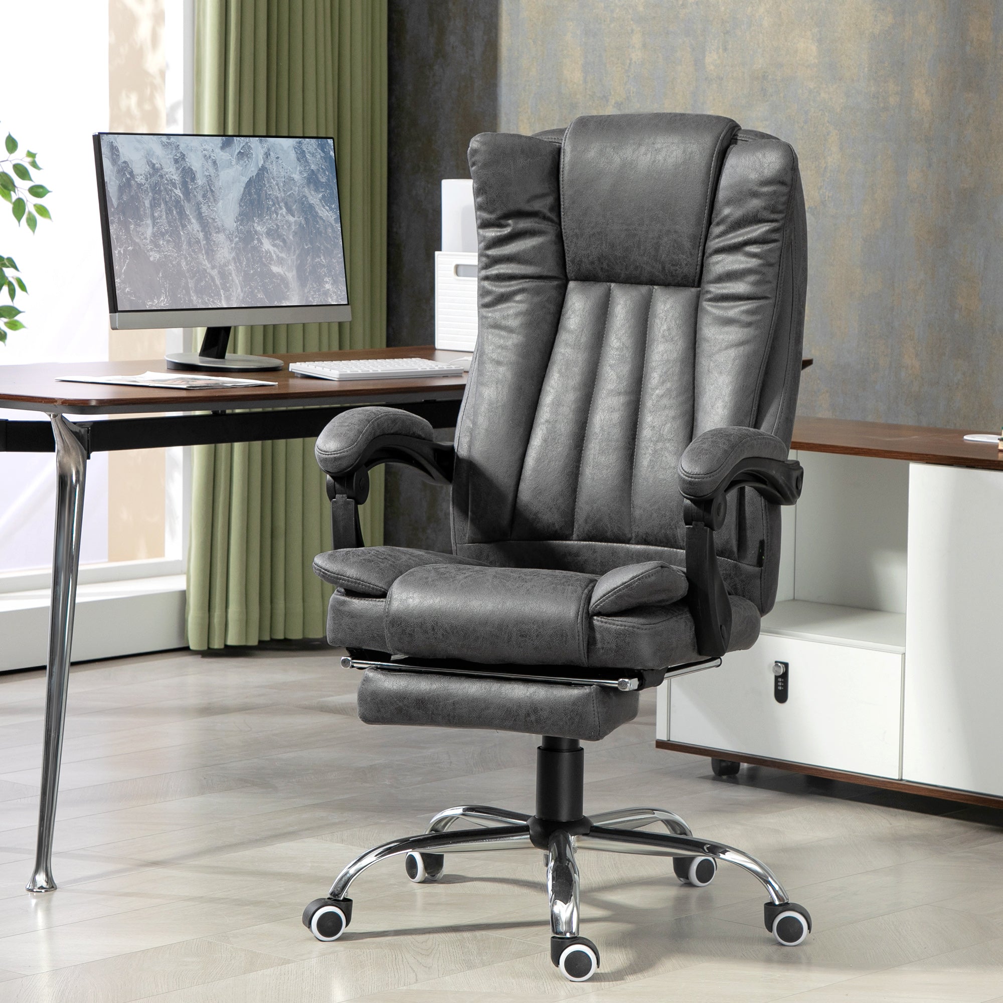 Vinsetto Six-Point Massage Chair, with Heat and Footrest - Dark Grey - North Peak Garden Furniture
