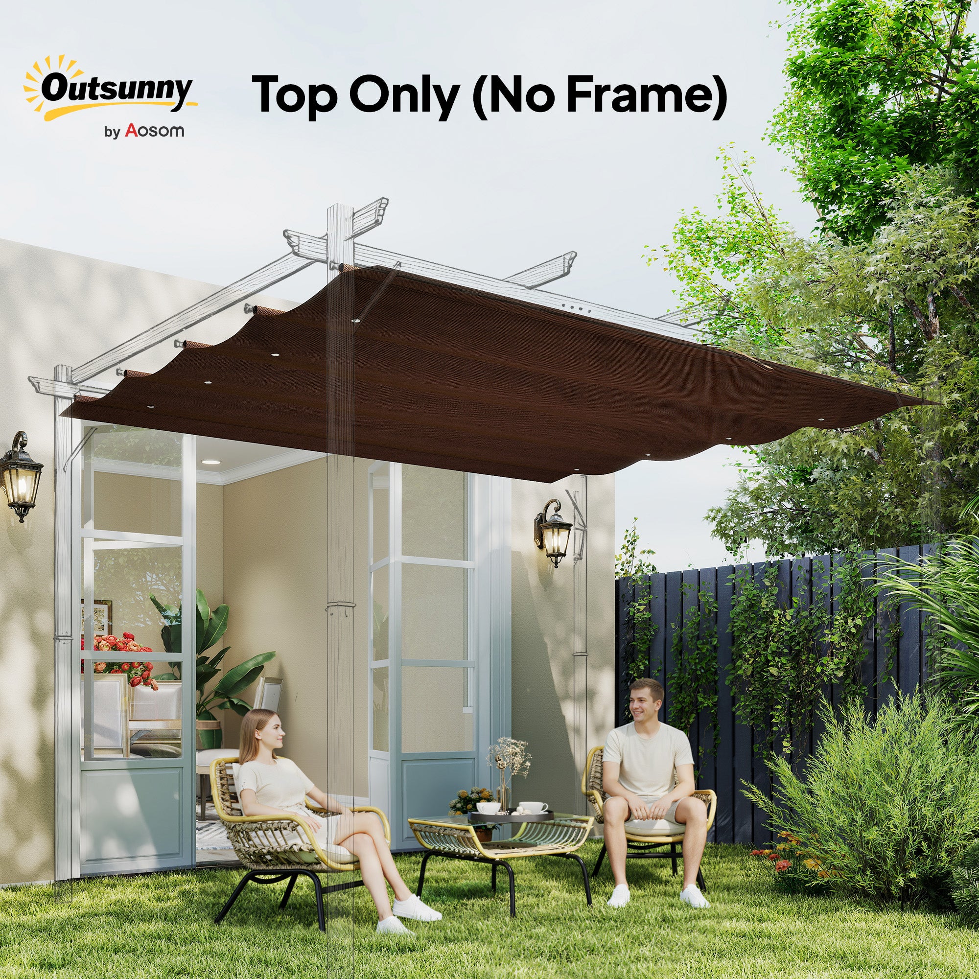 Outsunny Pergola Roof, Retractable Sun Shade Cover for 2.85 x 2m Pergola, UV30+ Protected, Coffee