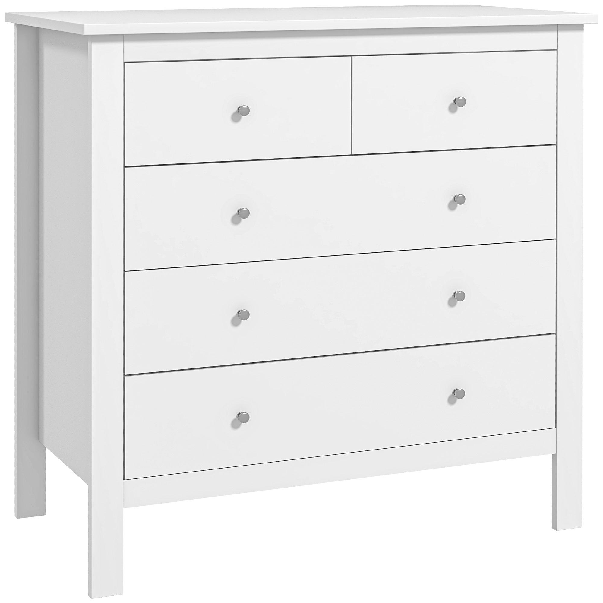 HOMCOM Modern Chest of Drawers, 5 Drawer Storage Cabinet with Metal Handles and Runners for Bedroom, White - North Peak Garden Furniture