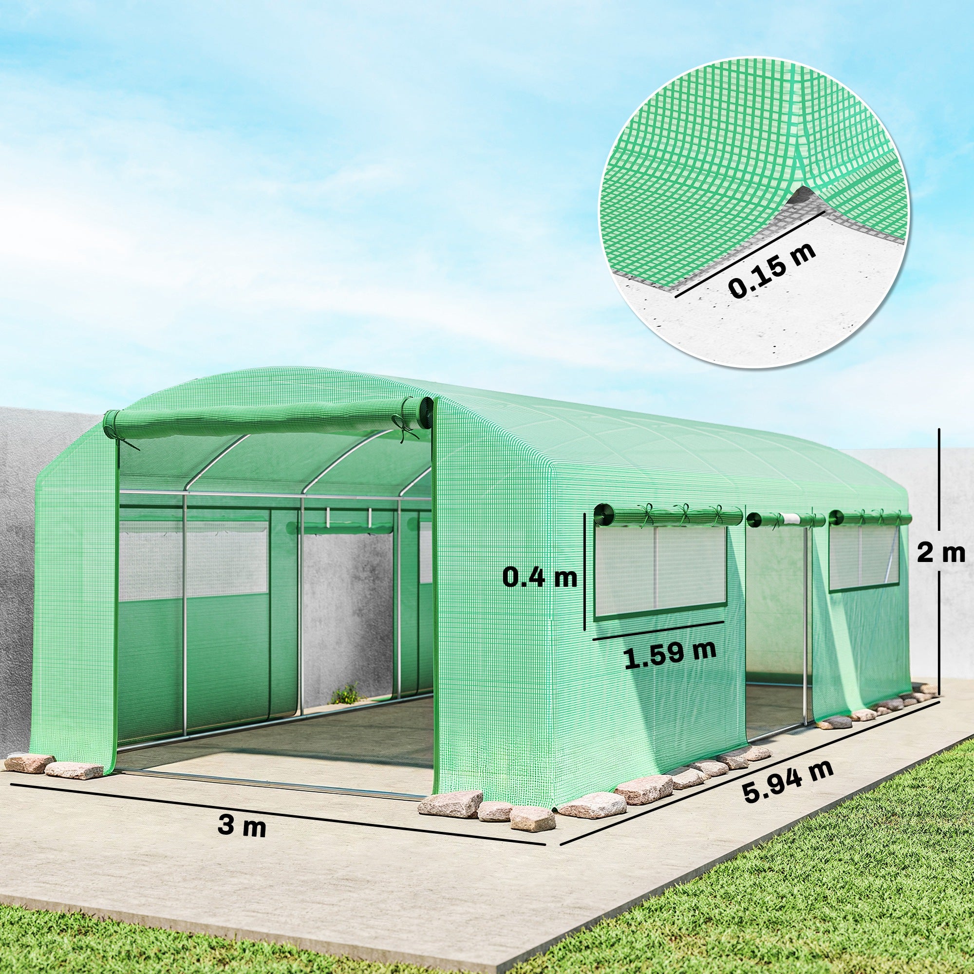 Outsunny 19 x 9.8ft Walk-In Polytunnel Greenhouse - Green