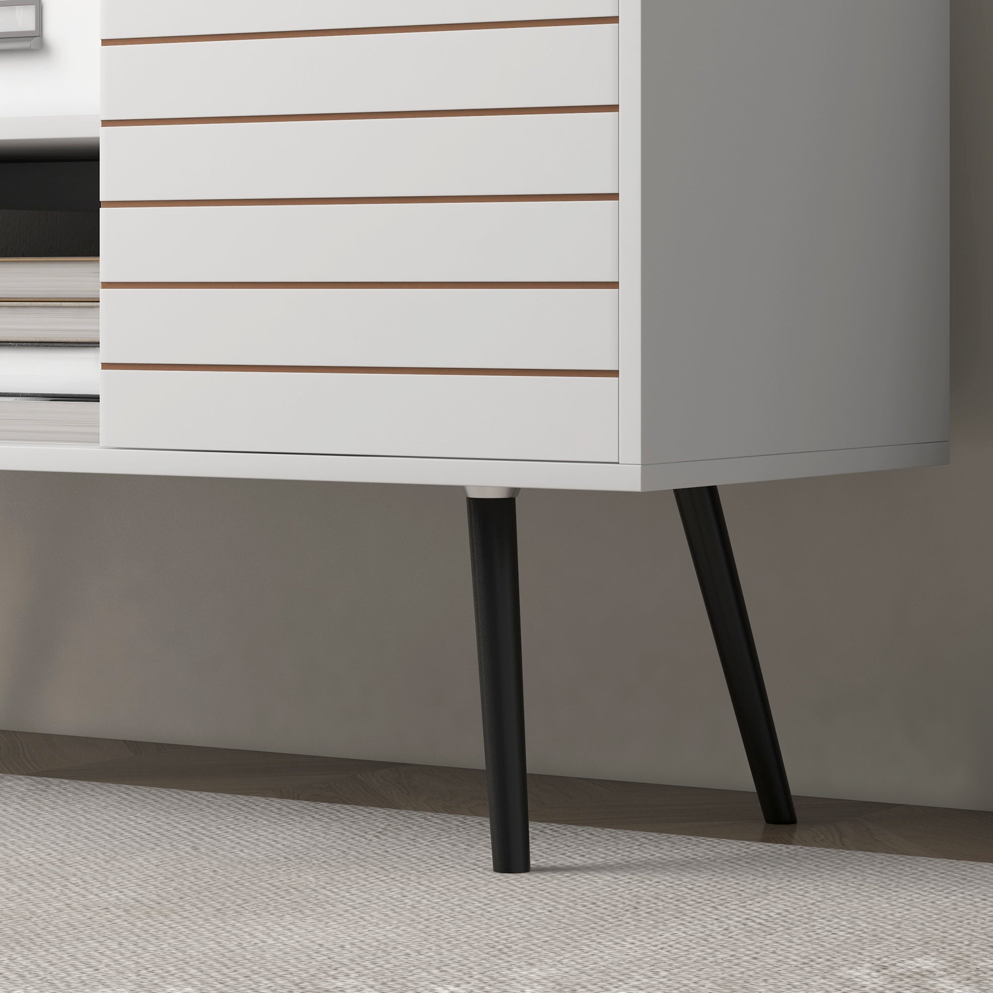 HOMCOM Duo Storage TV Unit, with Striped Door - White - North Peak Garden Furniture