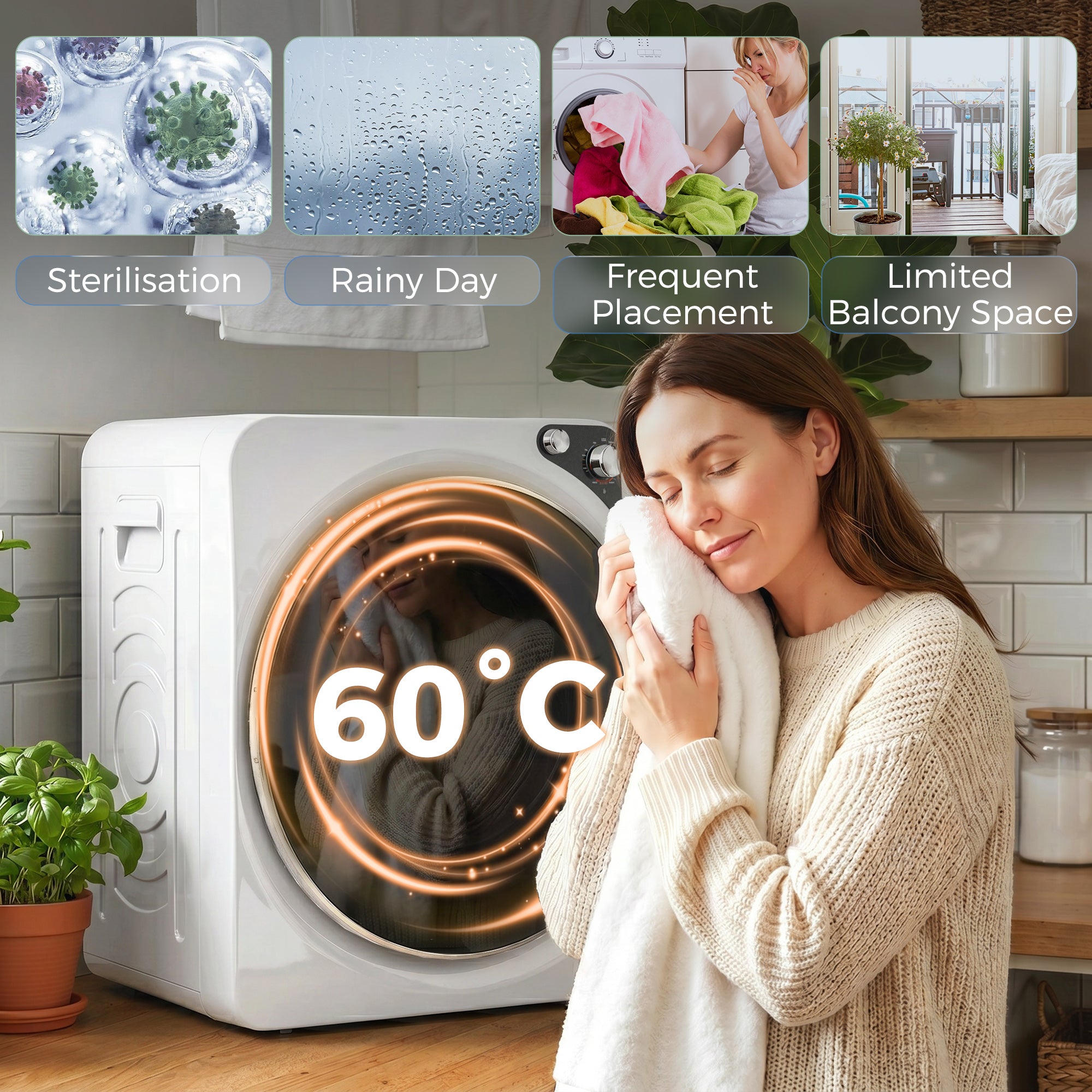 HOMCOM 5kg Vented Tumble Dryer, 1000W Compact Tumble Dryer with 5 Drying Modes, Stainless Steel Tub, White