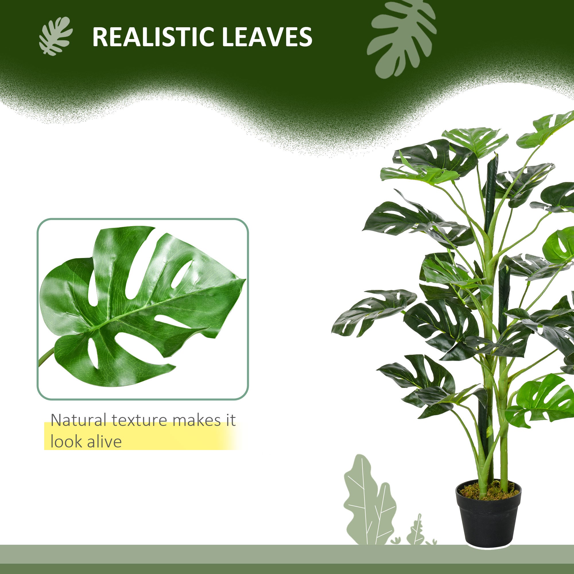 Outsunny 100cm/3.3FT Artificial Monstera Tree Decorative Cheese Plant 21 Leaves with Nursery Pot, Fake Tropical Palm Tree for Indoor Outdoor Décor, Set of 2 - North Peak Garden Furniture