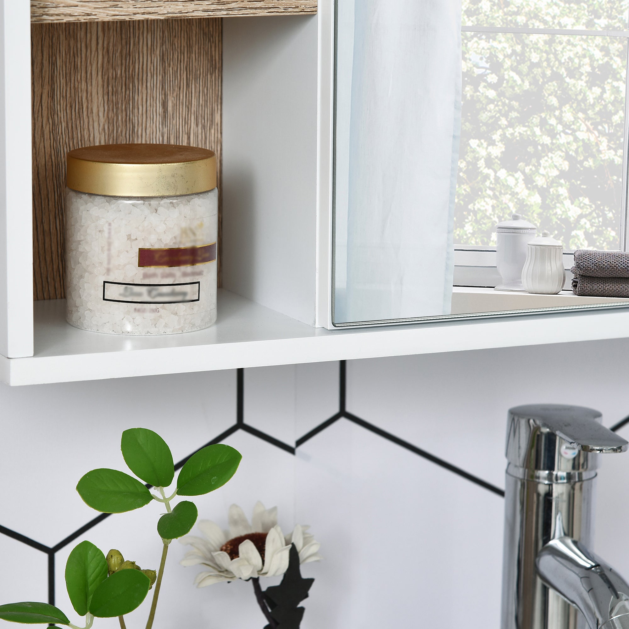 HOMCOM Bathroom Mirror Cabinet, Wall Mounted Storage Cabinet with Open Cupboard and Adjustable Shelf, White - North Peak Garden Furniture
