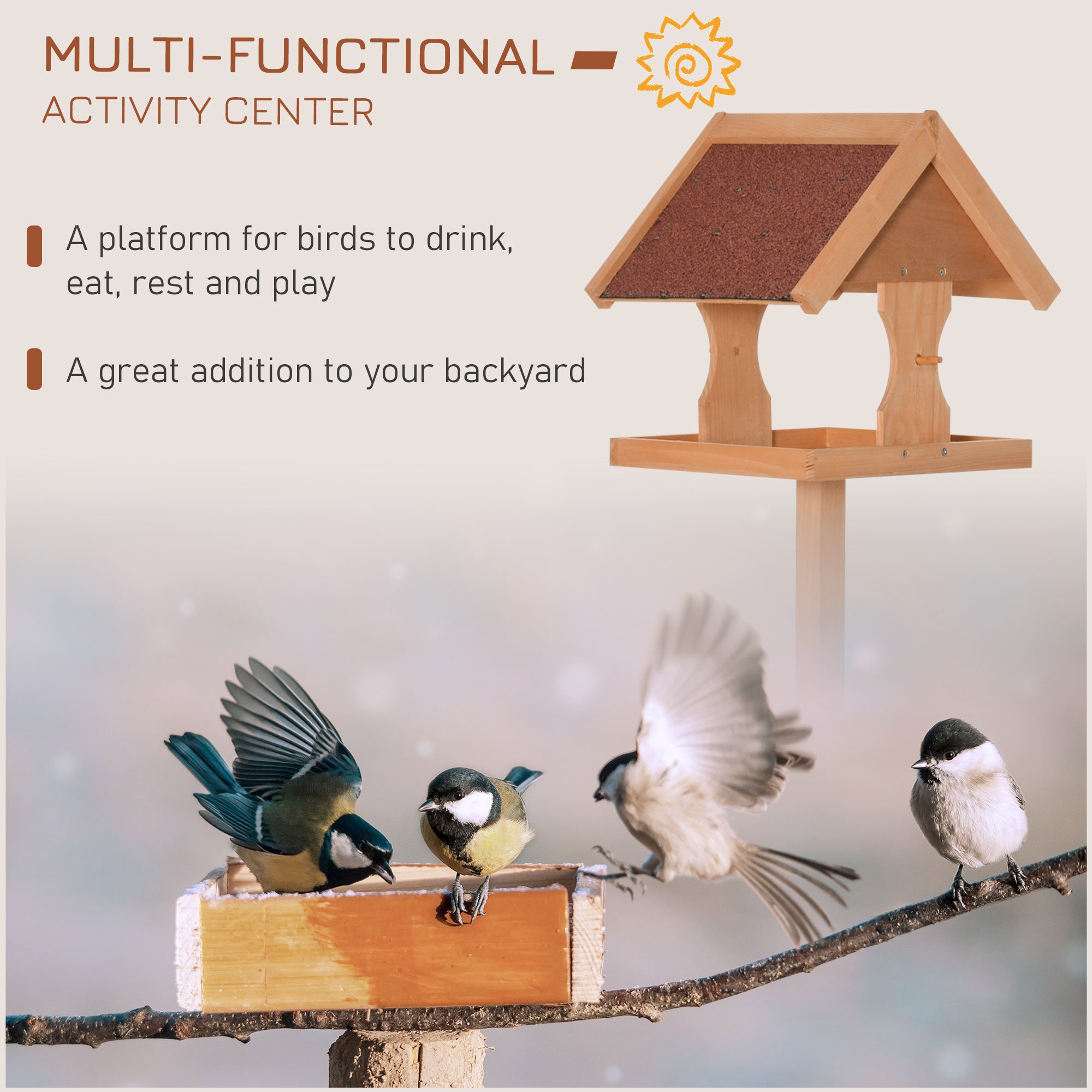 PawHut Wooden Bird Table Wild Bird Feeding Station Freestanding Feeder for Garden Outdoor 55 x 55 x 144cm - North Peak Garden Furniture