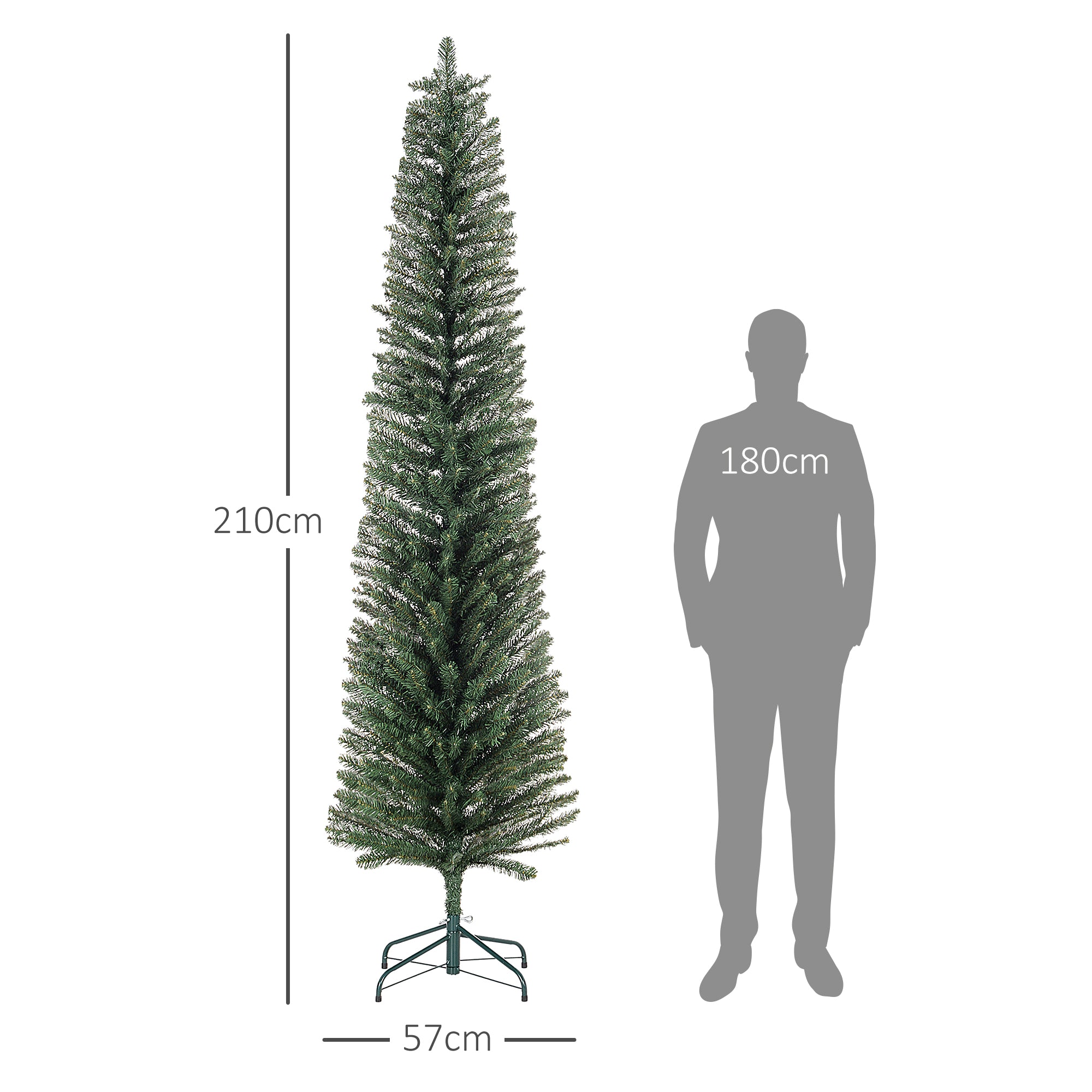 HOMCOM 7ft Artificial Bare Pencil Christmas Tree - Green - North Peak Garden Furniture