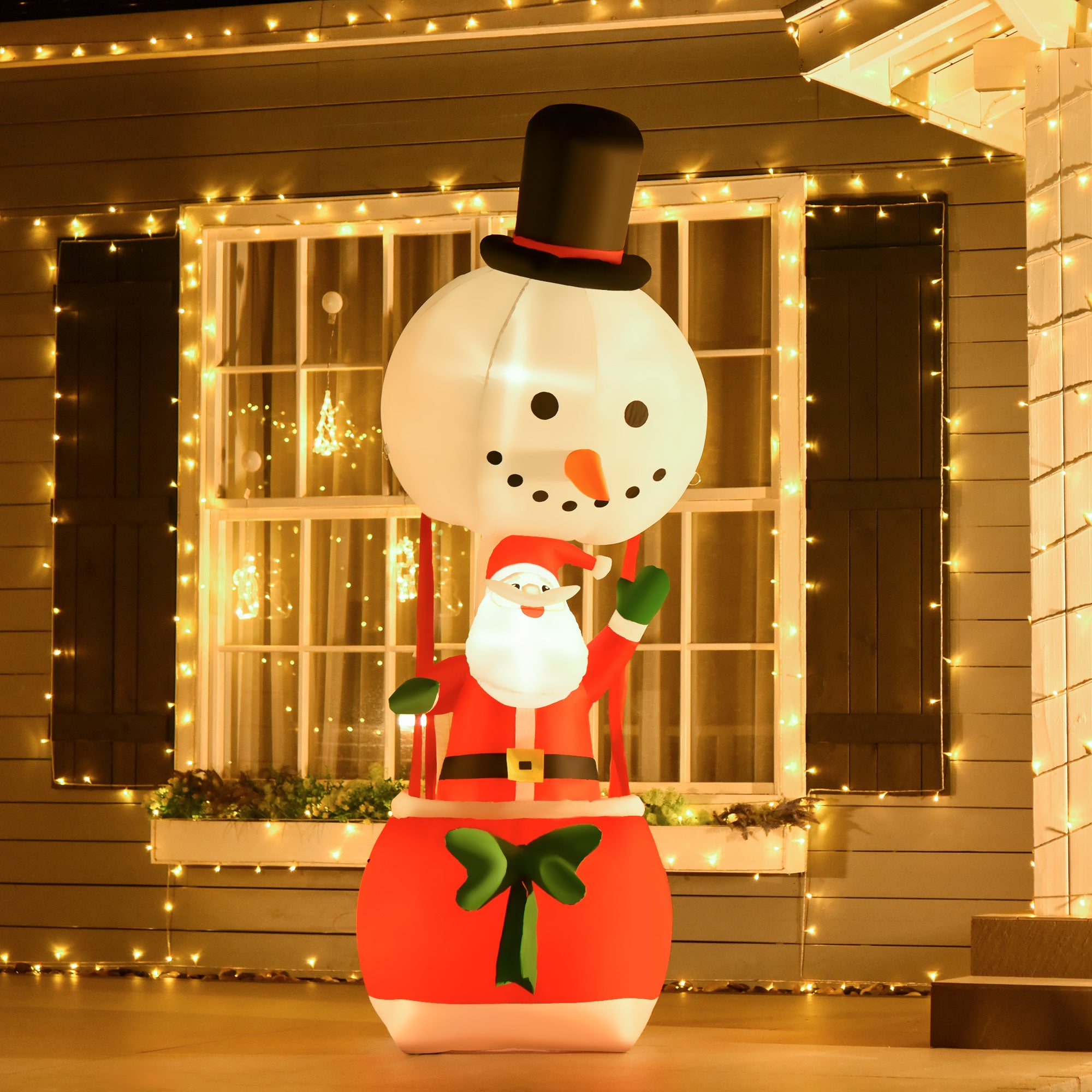 HOMCOM 8ft Christmas Inflatable Decoration with Santa Claus on Snowman Hot Air Balloon, Blow Up Xmas Decor for Outdoor Indoor with LED Lights - North Peak Garden Furniture