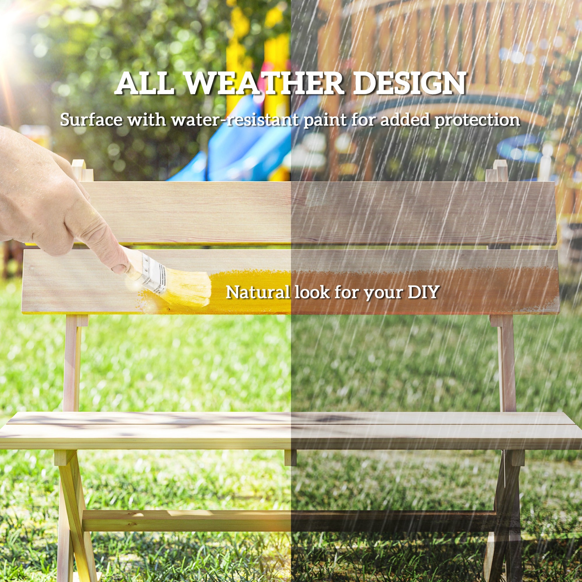 Outsunny 2 Seater Wooden Garden Bench, Fir Wood Outdoor Bench, Garden Loveseat with Slatted Seat, Sloping Back and Wide Feet for Patio, Park, Natural Wood Finish - North Peak Garden Furniture