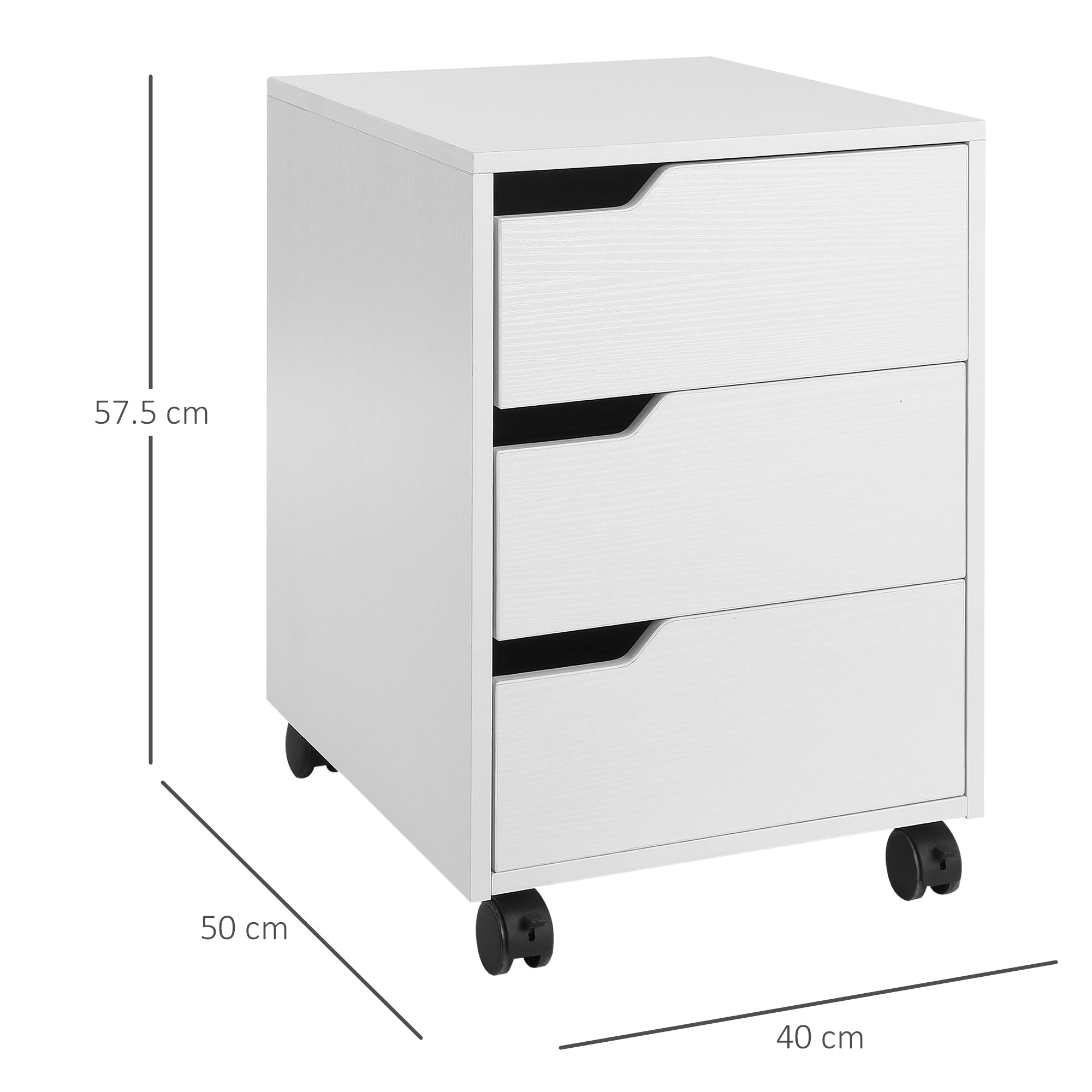 HOMCOM 3 Drawer Mobile File Cabinet, Vertical Filing Cabinet with Wheels for Home Office, White - North Peak Garden Furniture